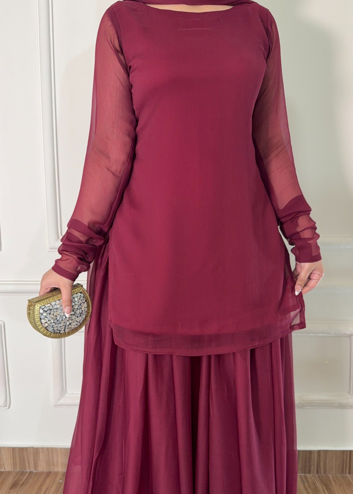 bemberg crinkle chiffon Sharara in Maroon