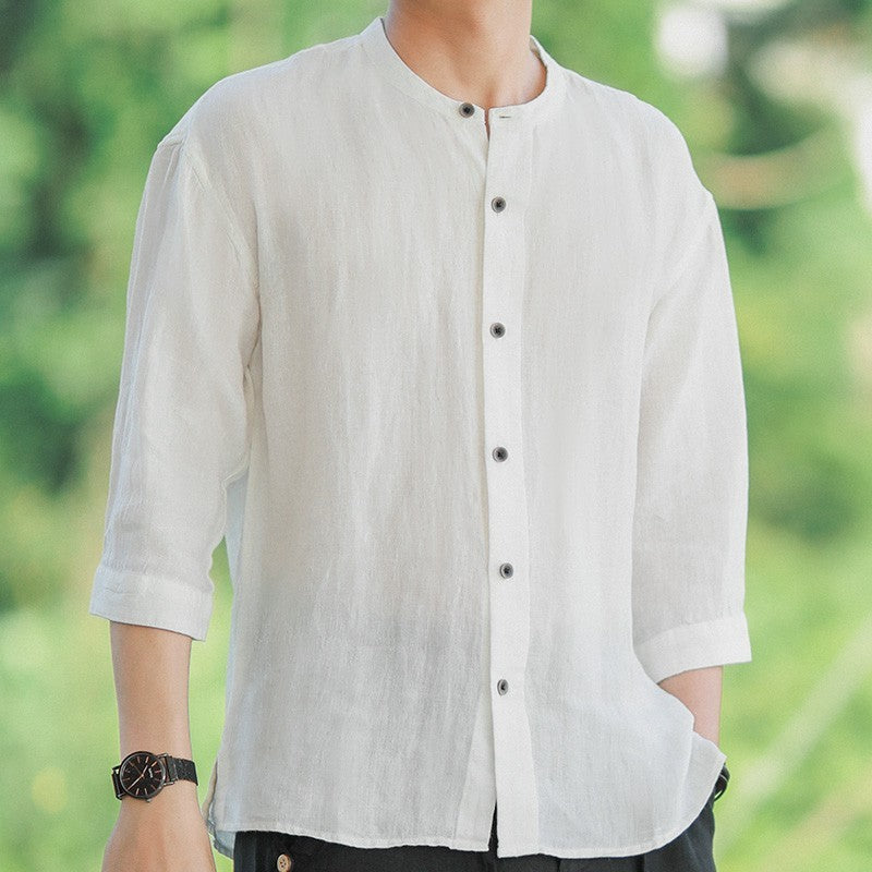 Vintage Embroidered Stand Collar Shirt For Men