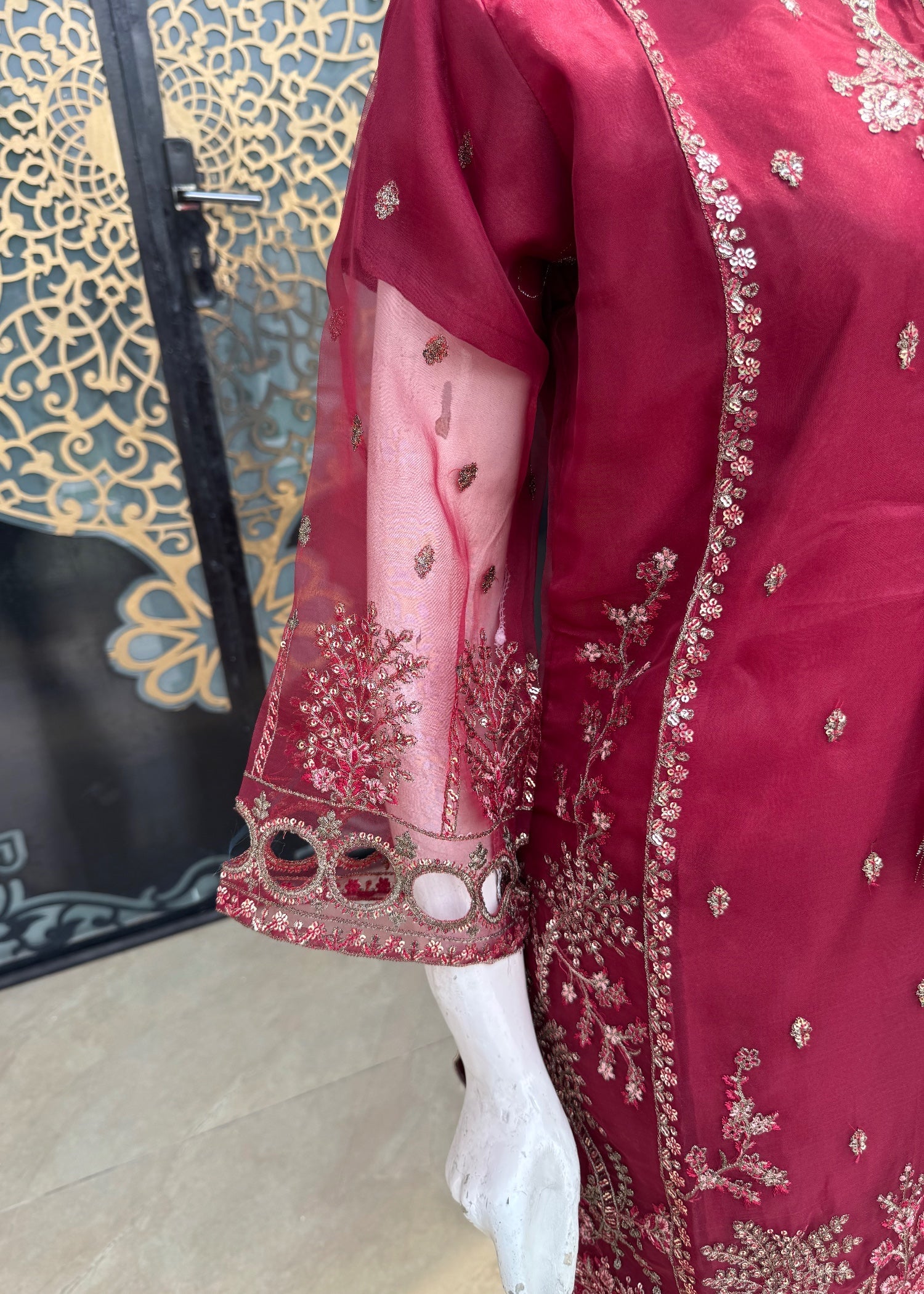 organza Sharara in Maroon