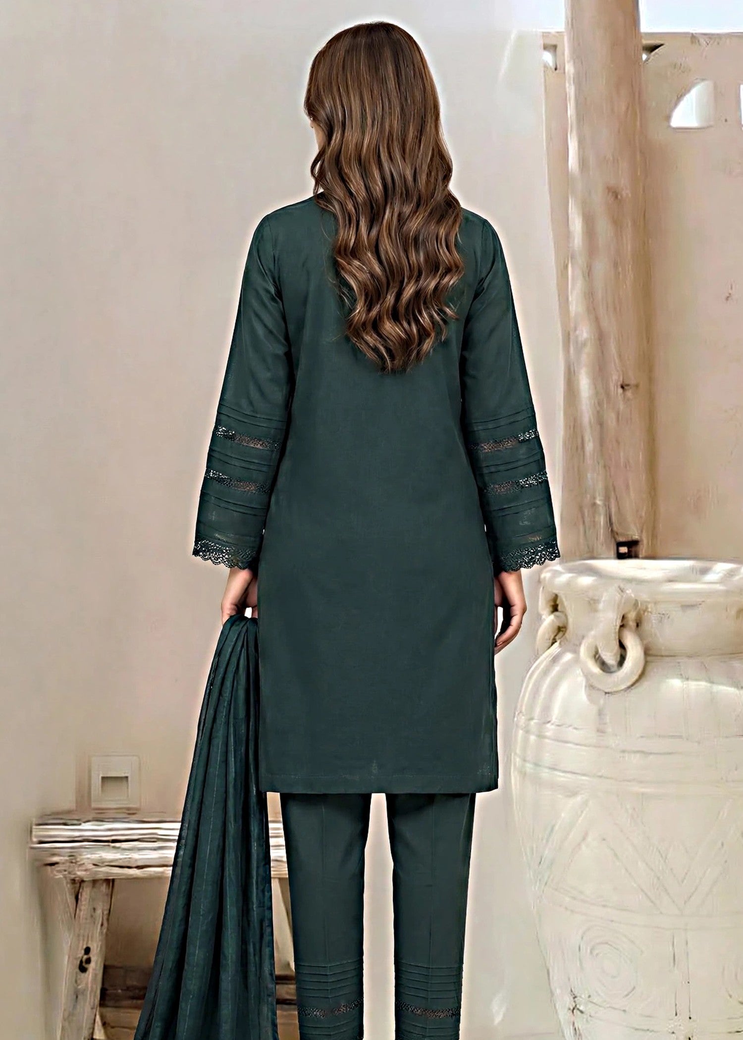 linen Kurta Set in Dark green