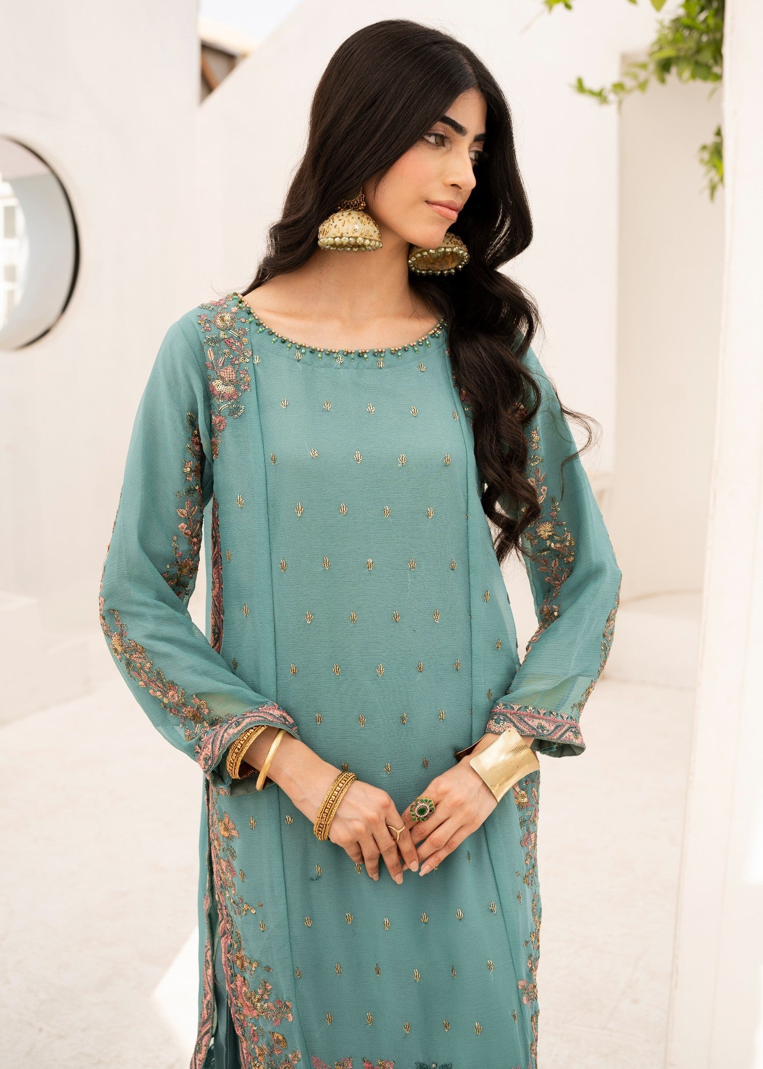 chiffon Kurta Set in Sea green