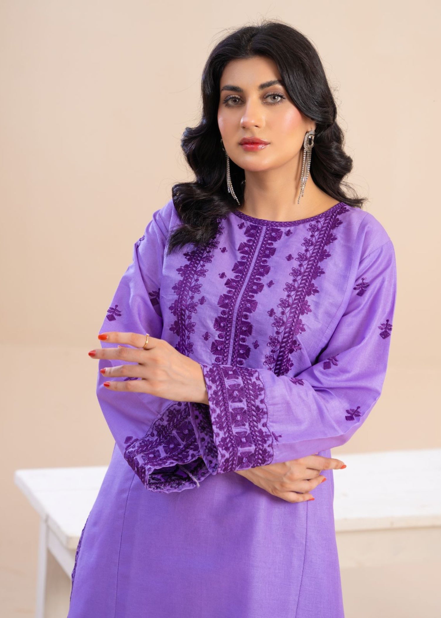 cambric Kurta Set in Heathered lilac