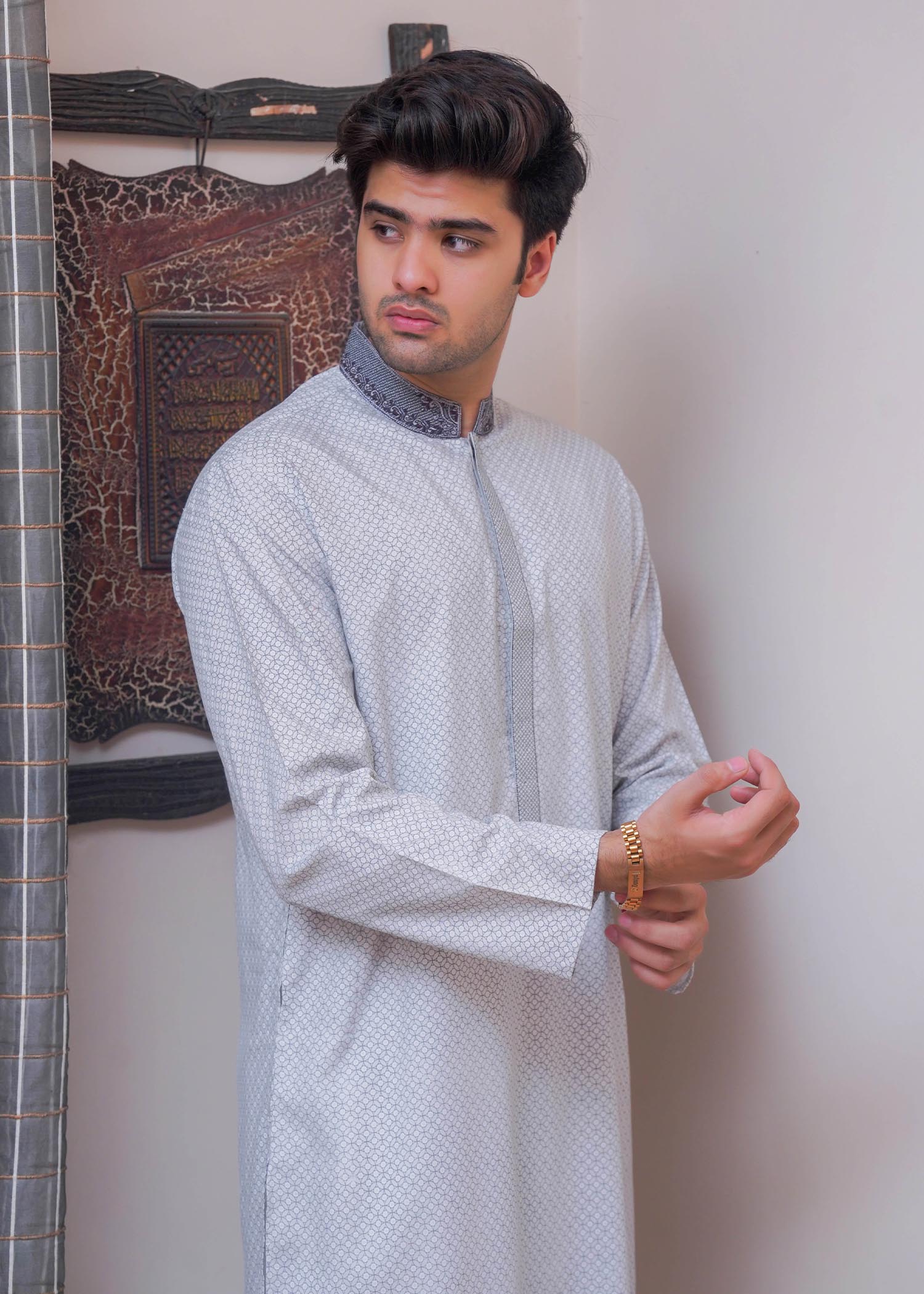 textured wash & wear Kurta in Grey