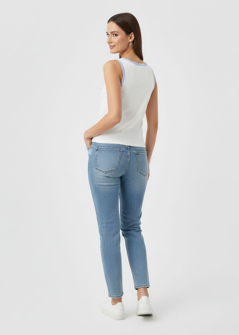cotton jersey Tank Top in Blue, white