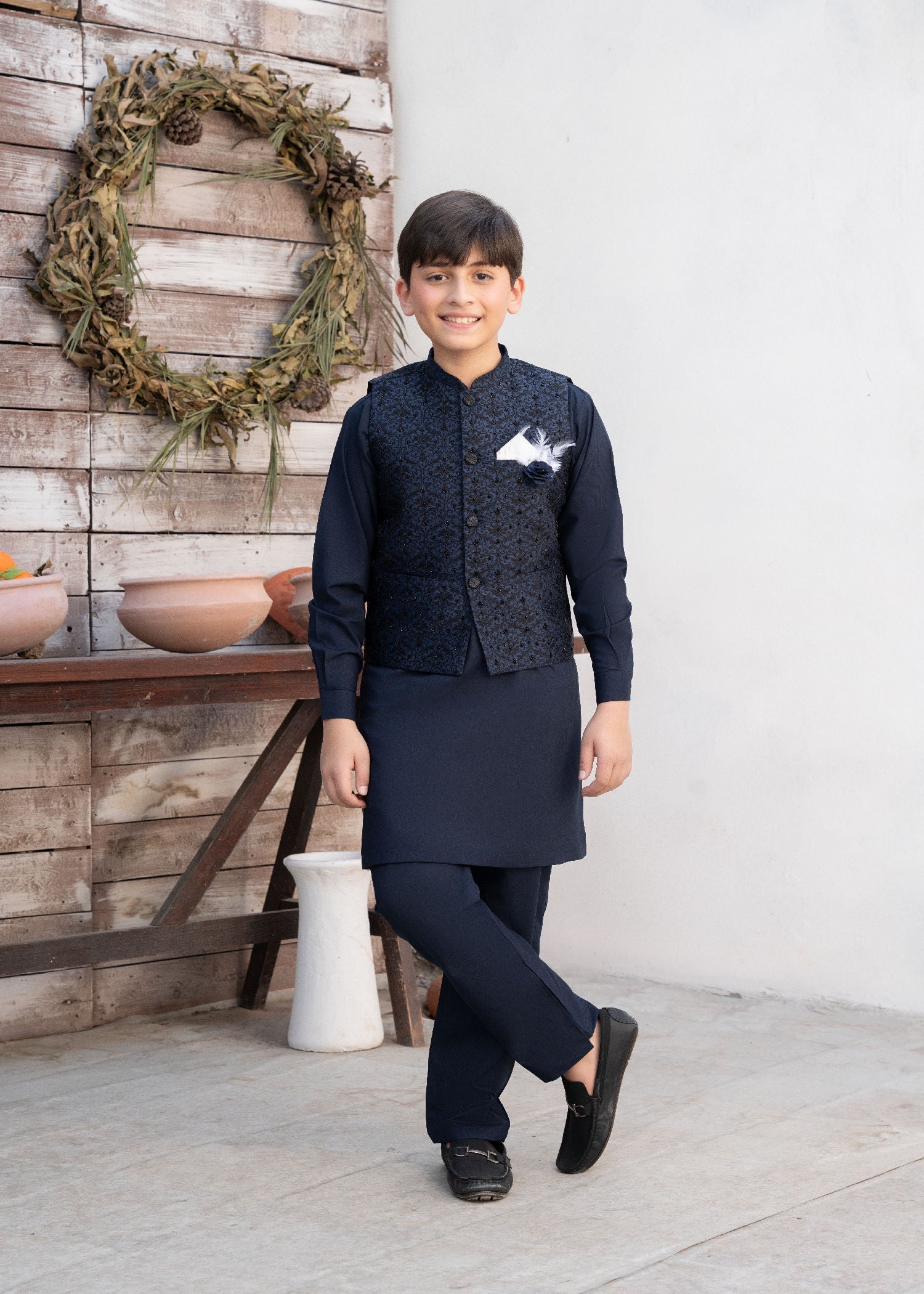jamawar Waistcoat in Navy blue