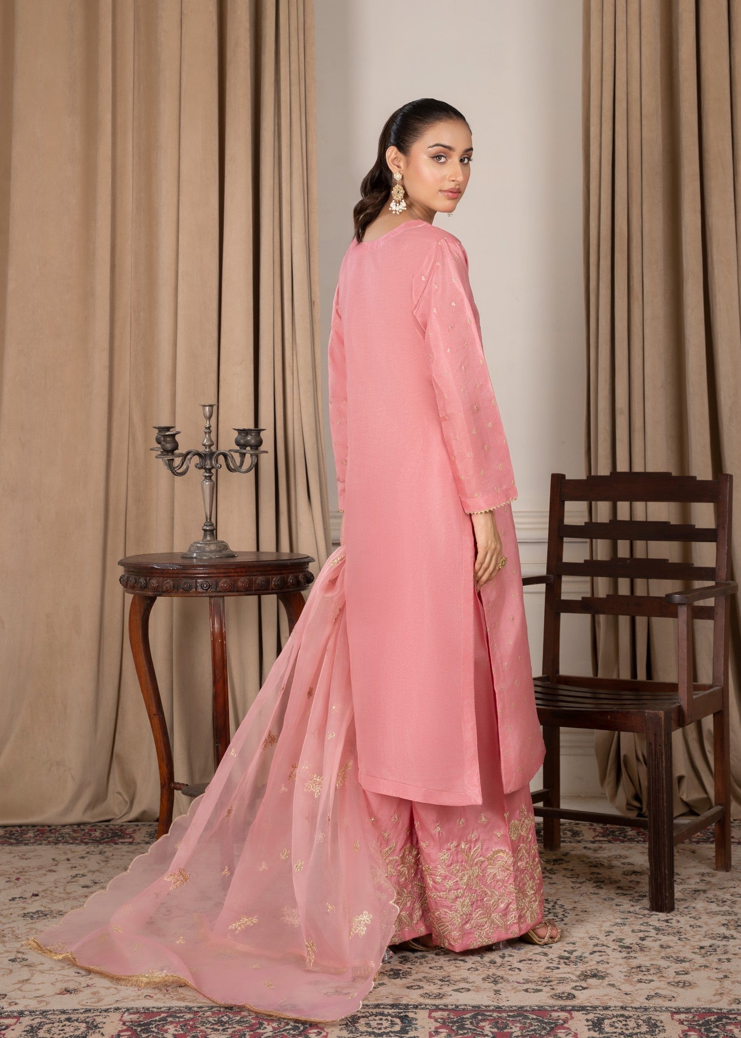kattan silk Kurta Set in Tea rose pink