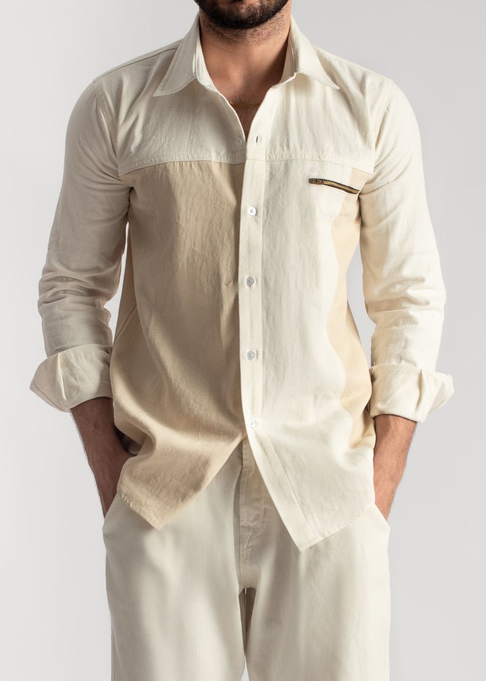 denim Casual Shirt in Beige, white