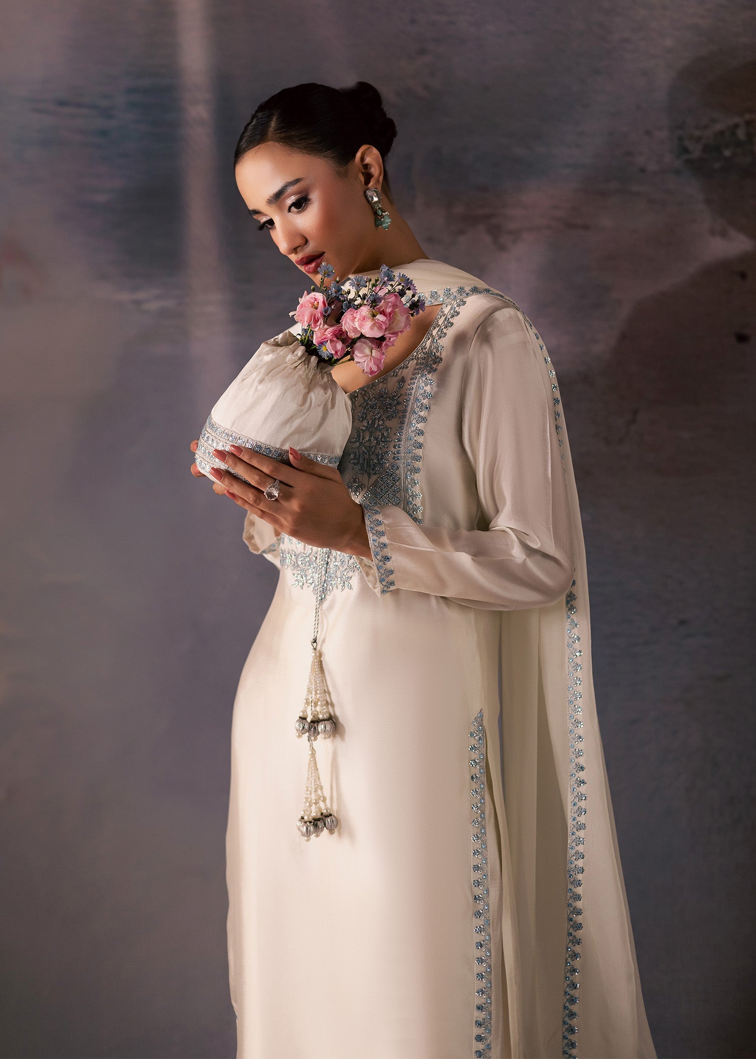 thai silk Kurta Set in Ivory