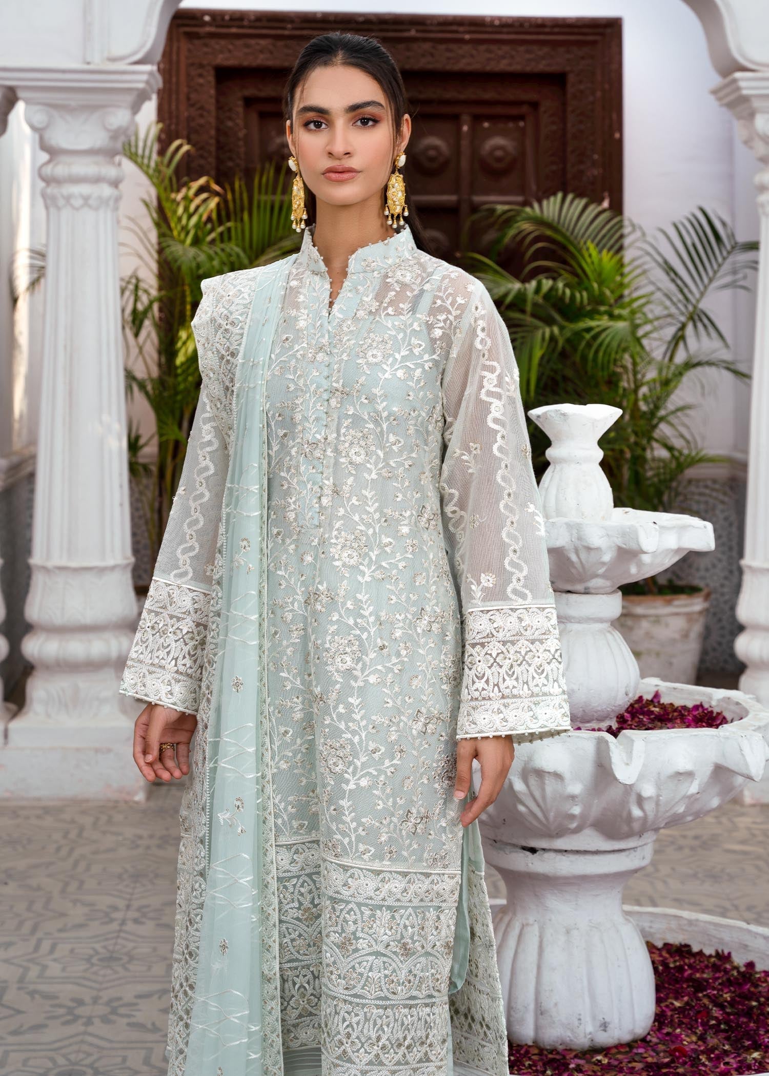 cotton net Kurta Set in Light cyan