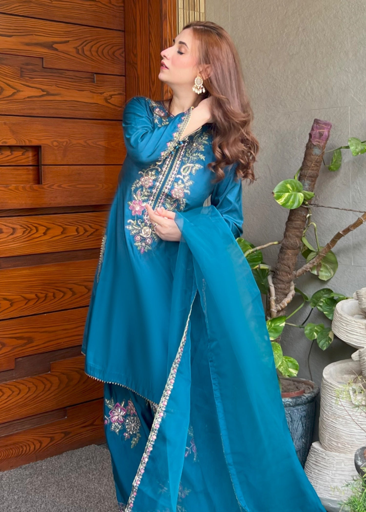 kattan silk Kurta Set in Blue