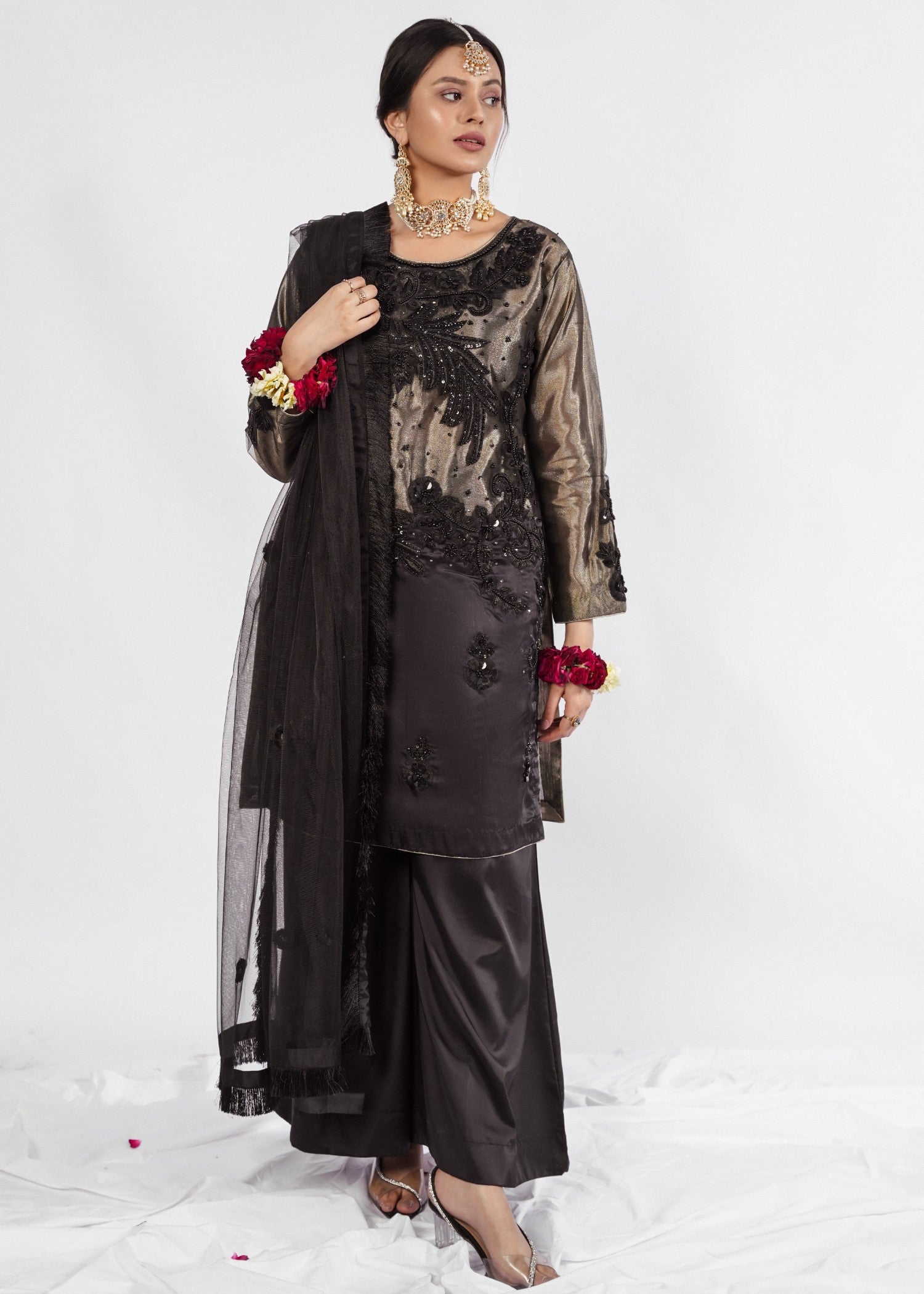 poly masoori Kurta Set in Black