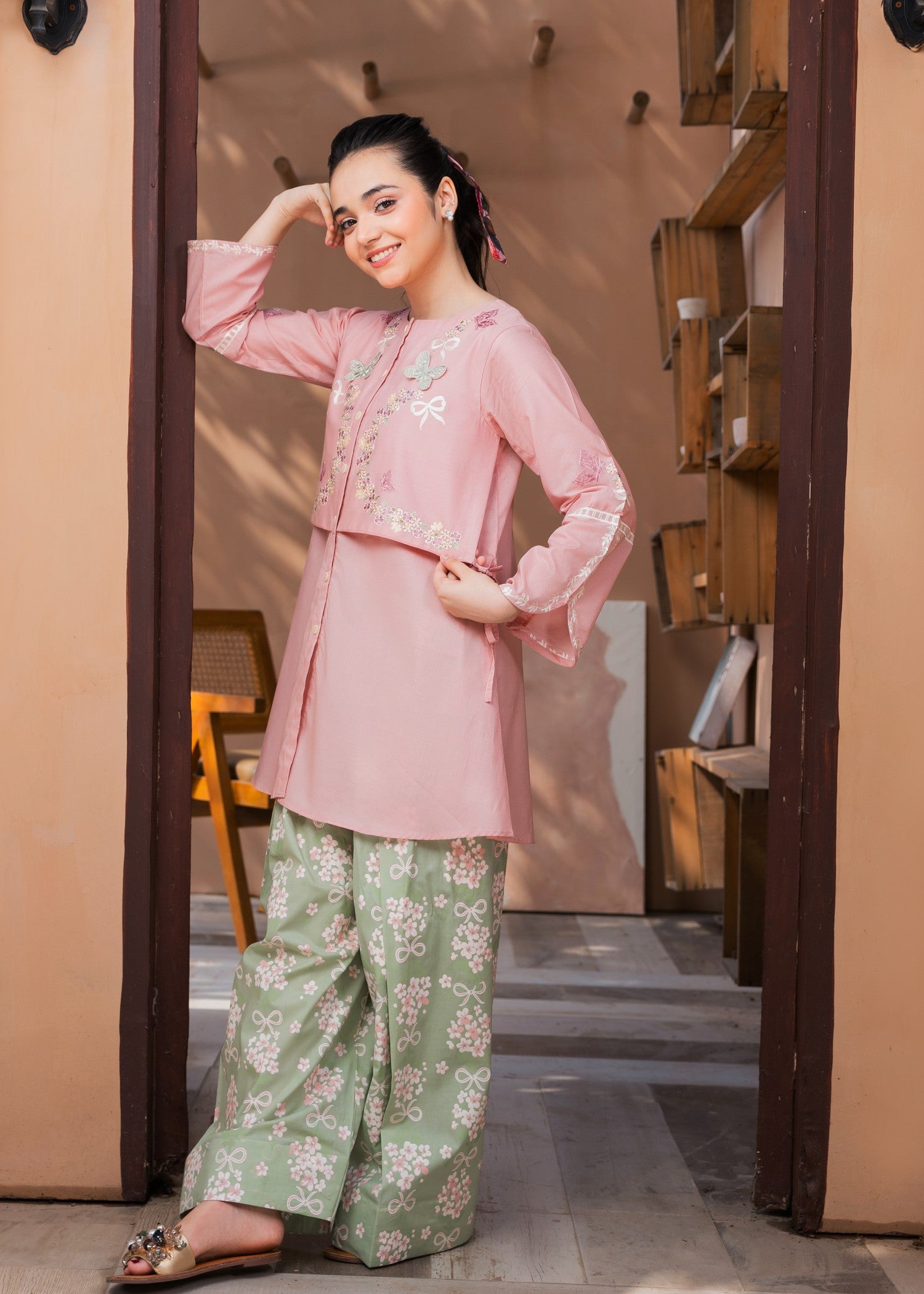 lawn cotton Short Frock in Baby pink