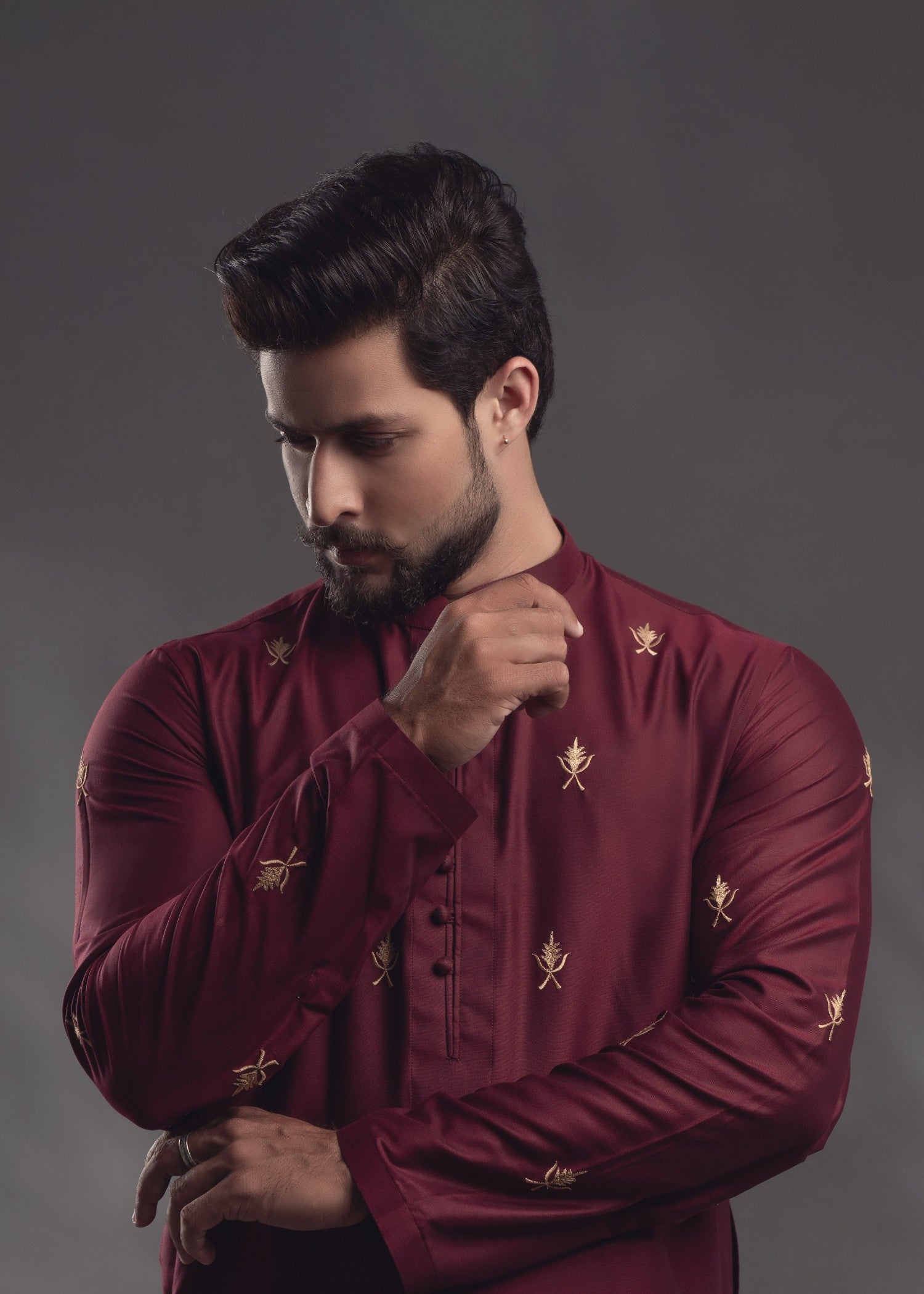 cotton silk Kurta Set in Maroon