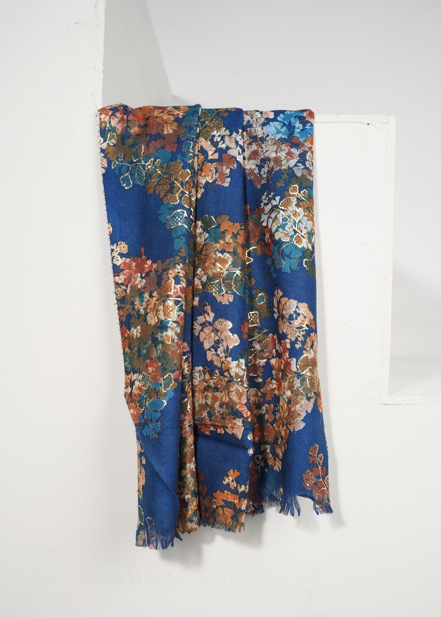 wool Hijab in Multi, sapphire blue