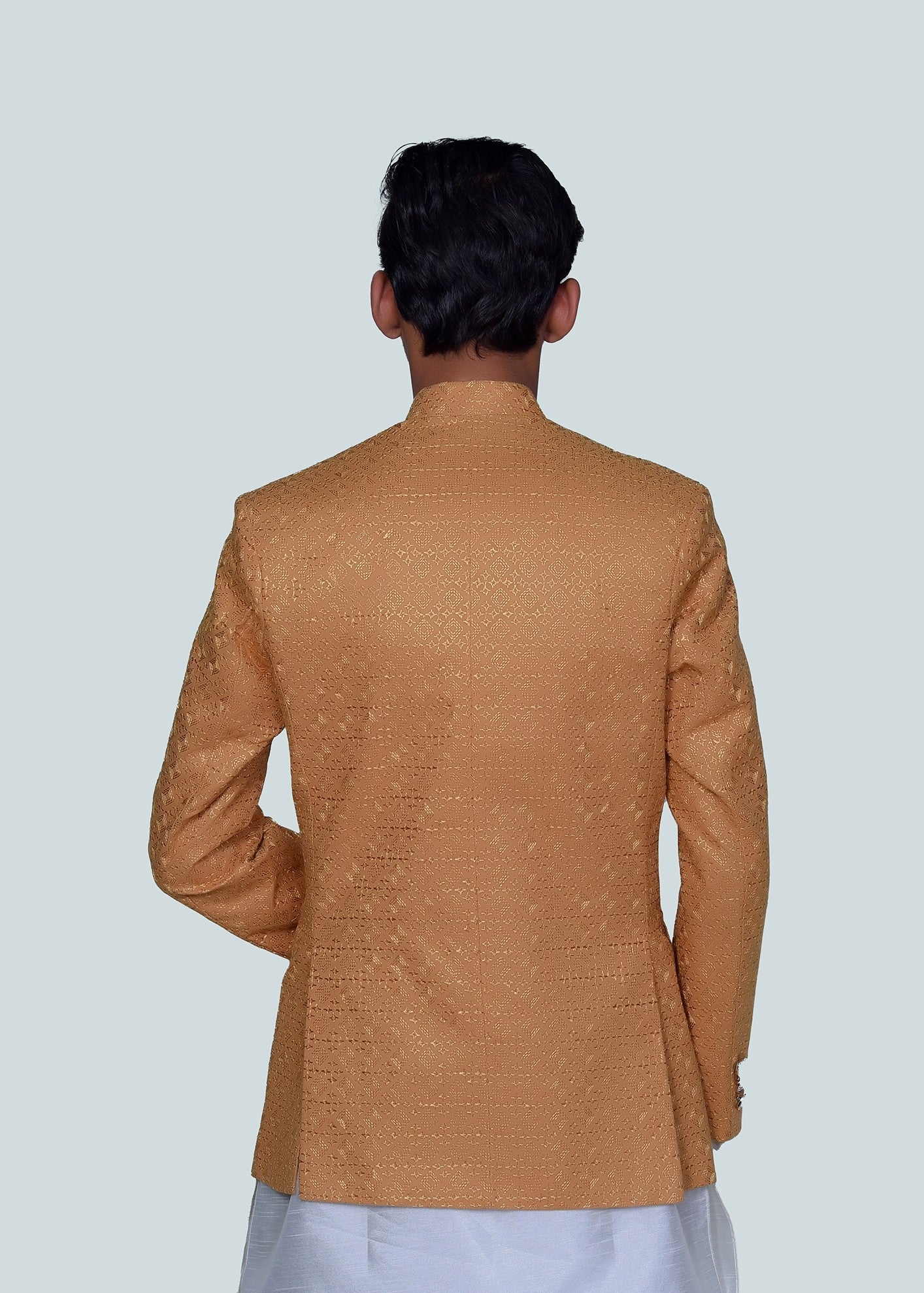 chikankari cotton Prince Coat in Mustard