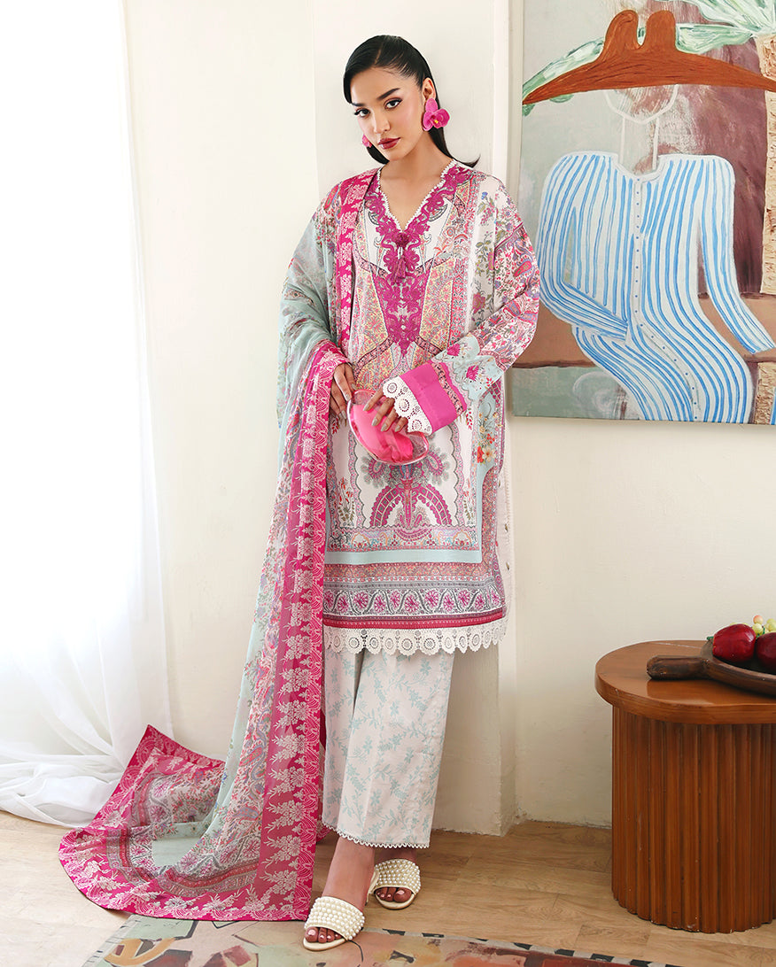 Eclat Garden Printed Lawn – Coral Hibiscus