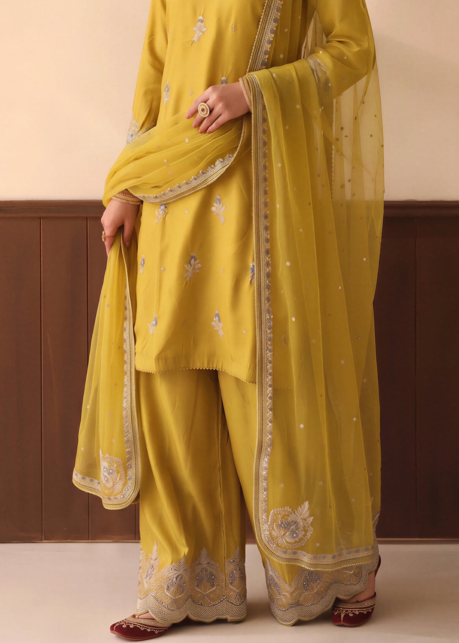 silk Kurta Set in Yellow green