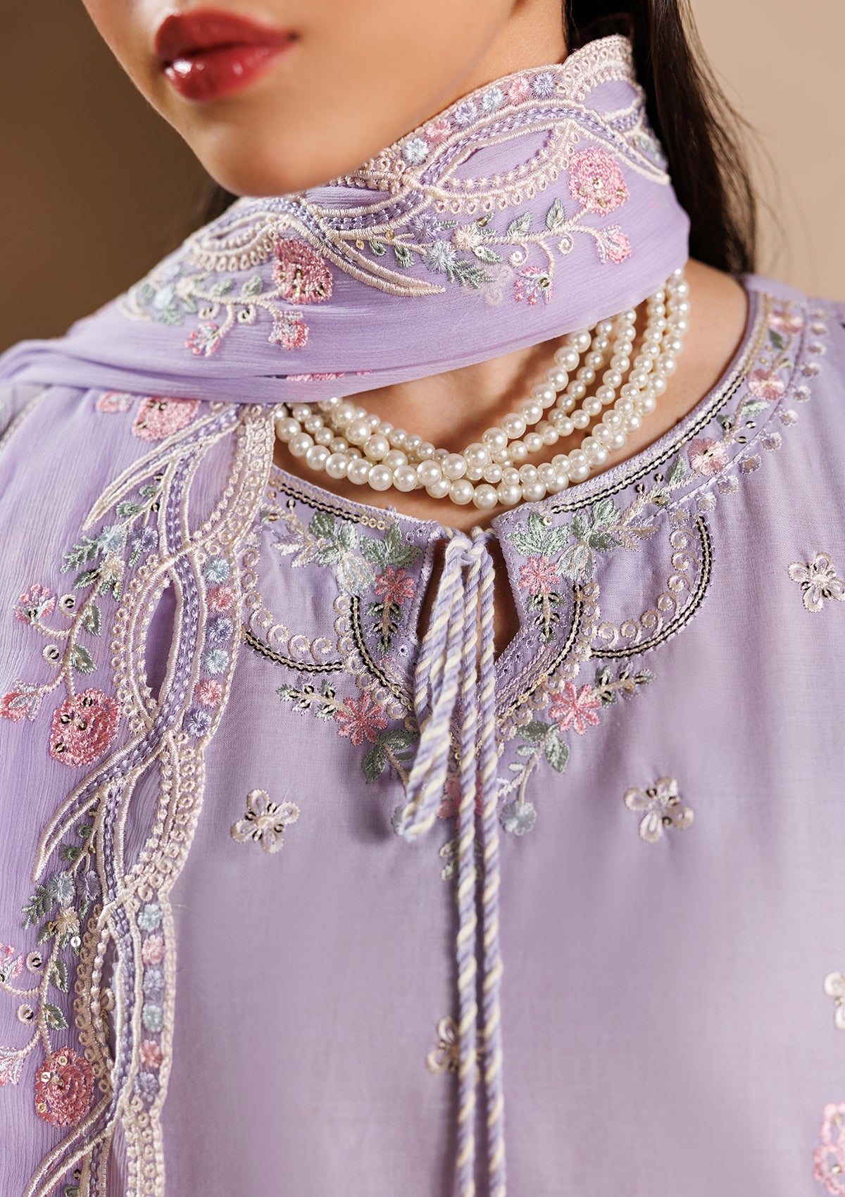 lawn Kurta Set in Purple ash