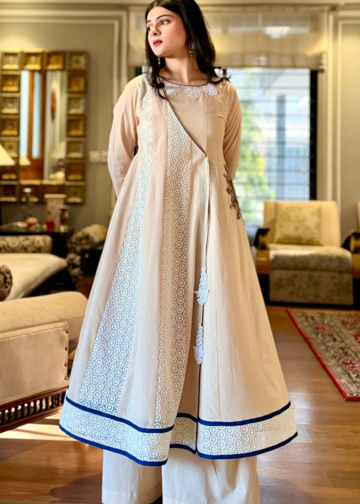lawn cotton Kurta Set in Beige