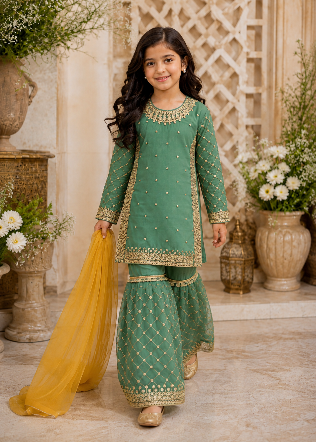 chiffon Gharara in Pistachio green