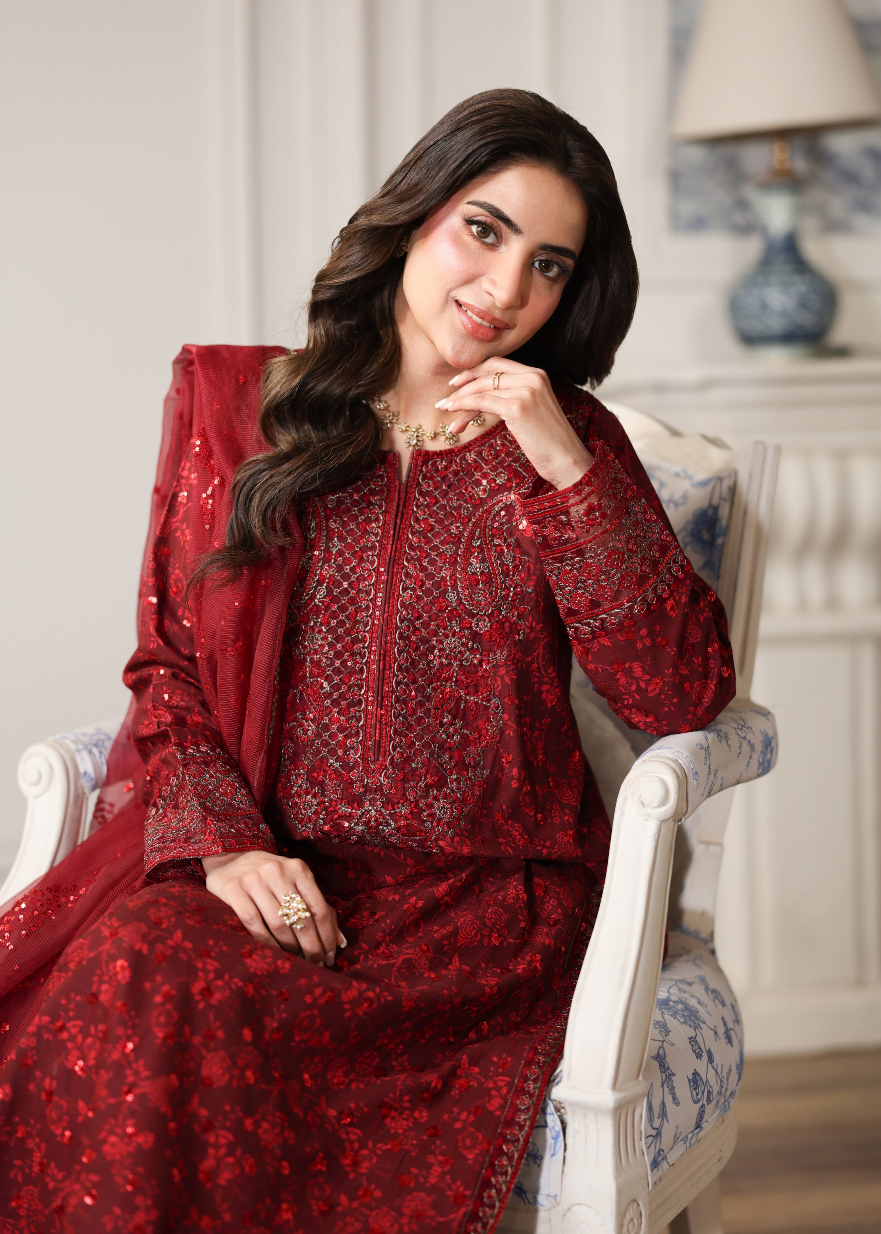 cotton Kurta Set in Blood red