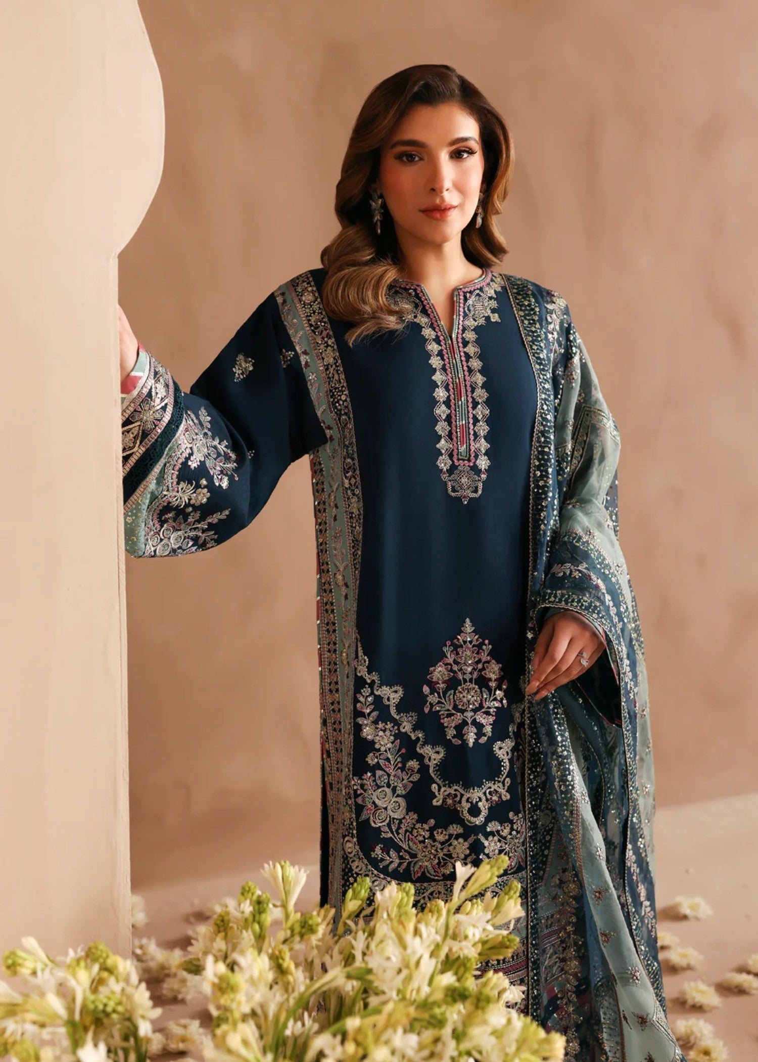 chiffon Kurta Set in Jungle green