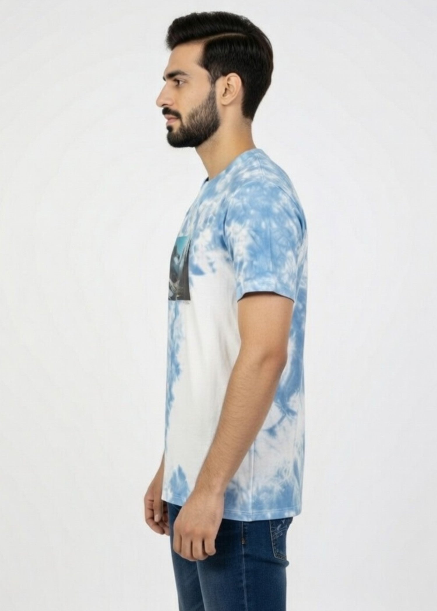single jersey knit T Shirt in Sky blue, white