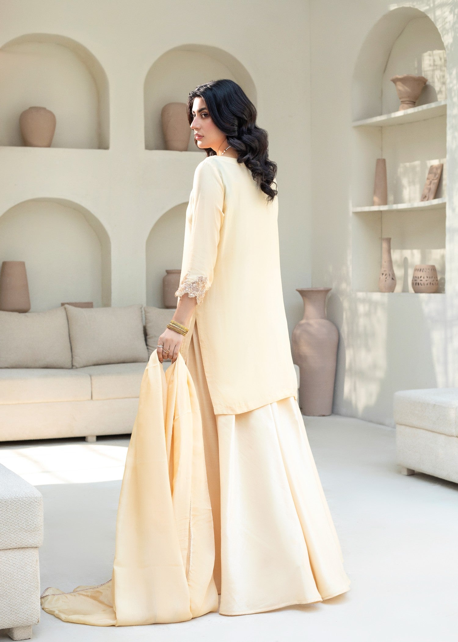 silk Lehenga in Cream