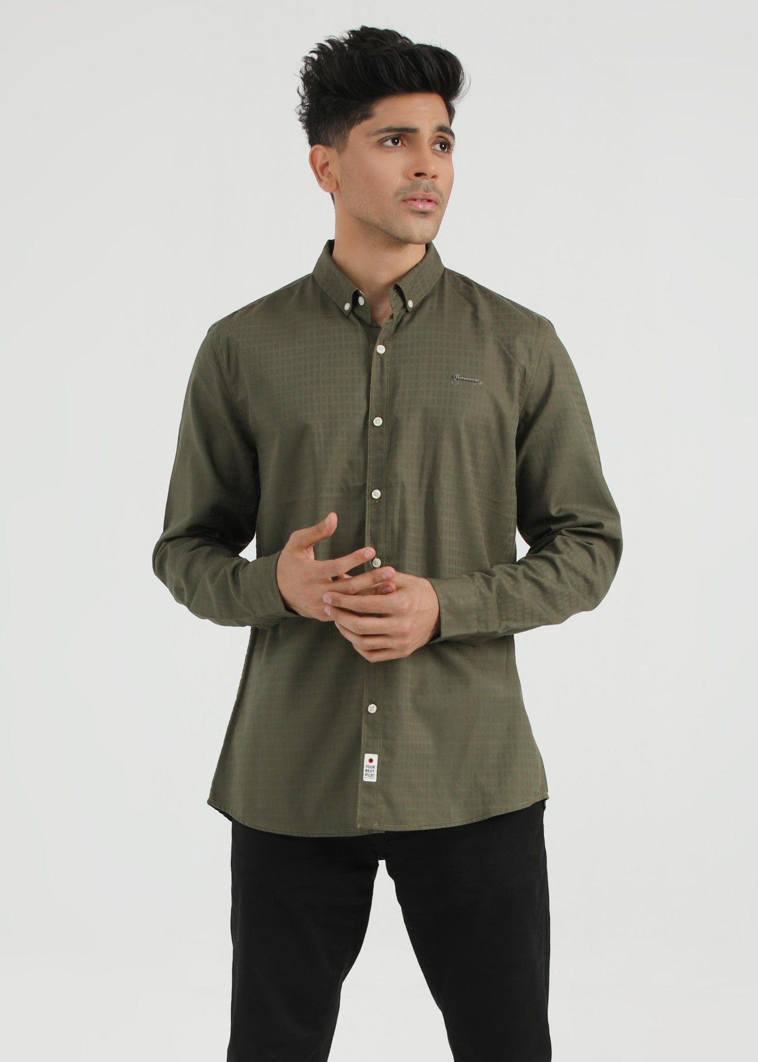 cotton dobby Casual Shirt in Olive green