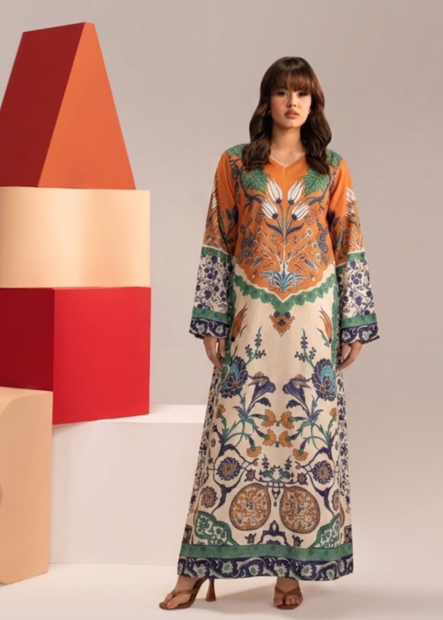poly lawn Kaftan in Multi