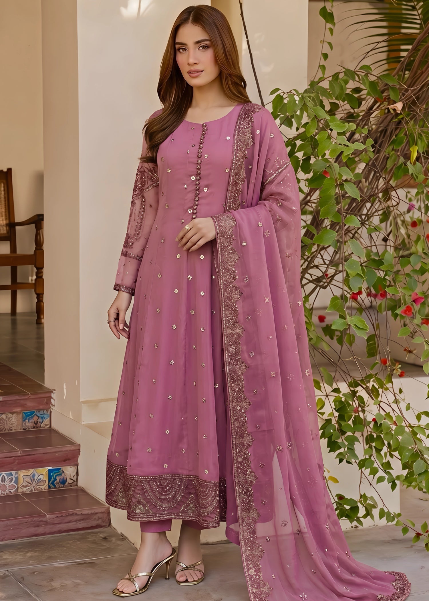 chiffon Maxi in Zinnia pink