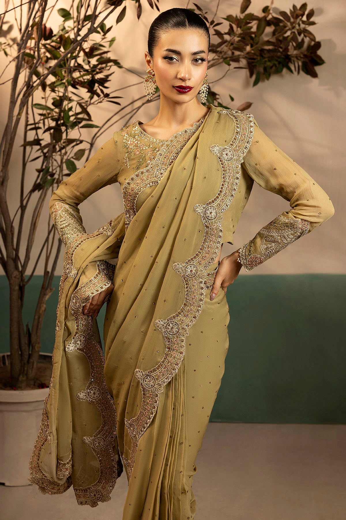 crinkle chiffon Unstitched in Sage green