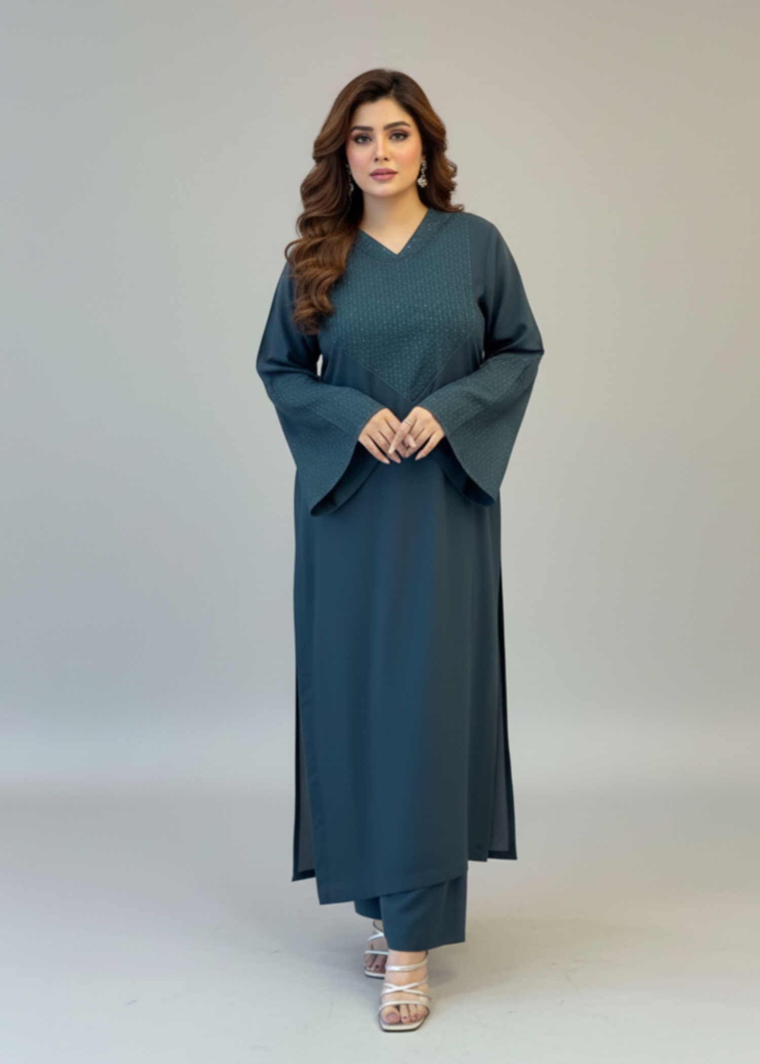 linen Kurta Set in Sapphire blue