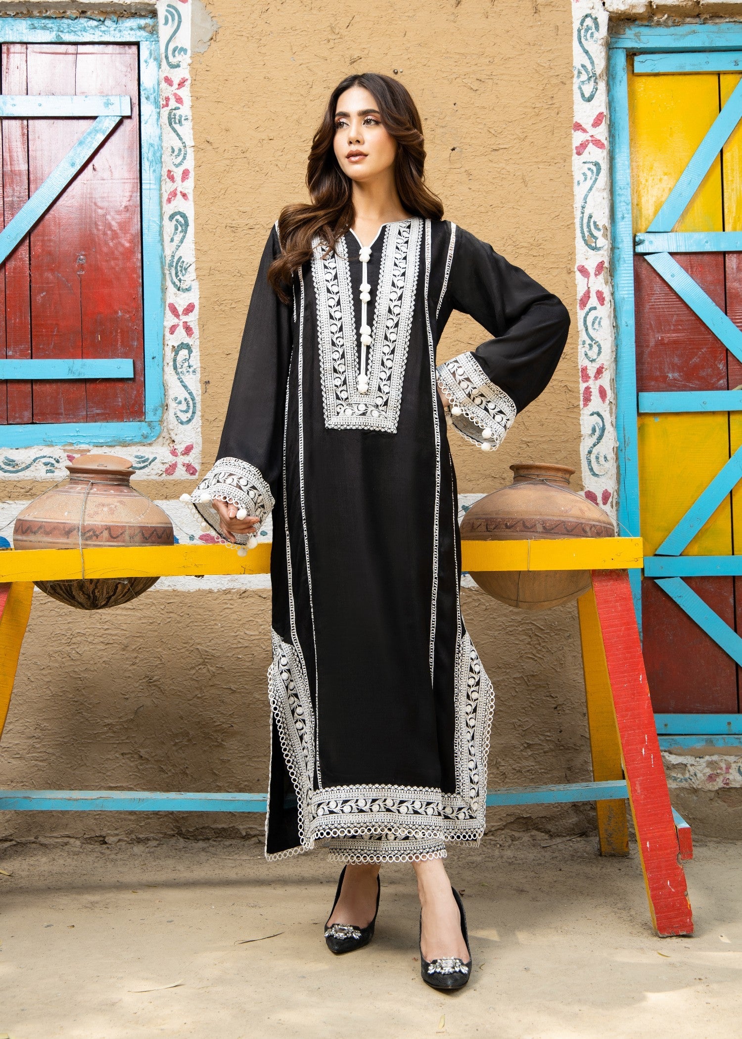 viscose Kurta Set in Black