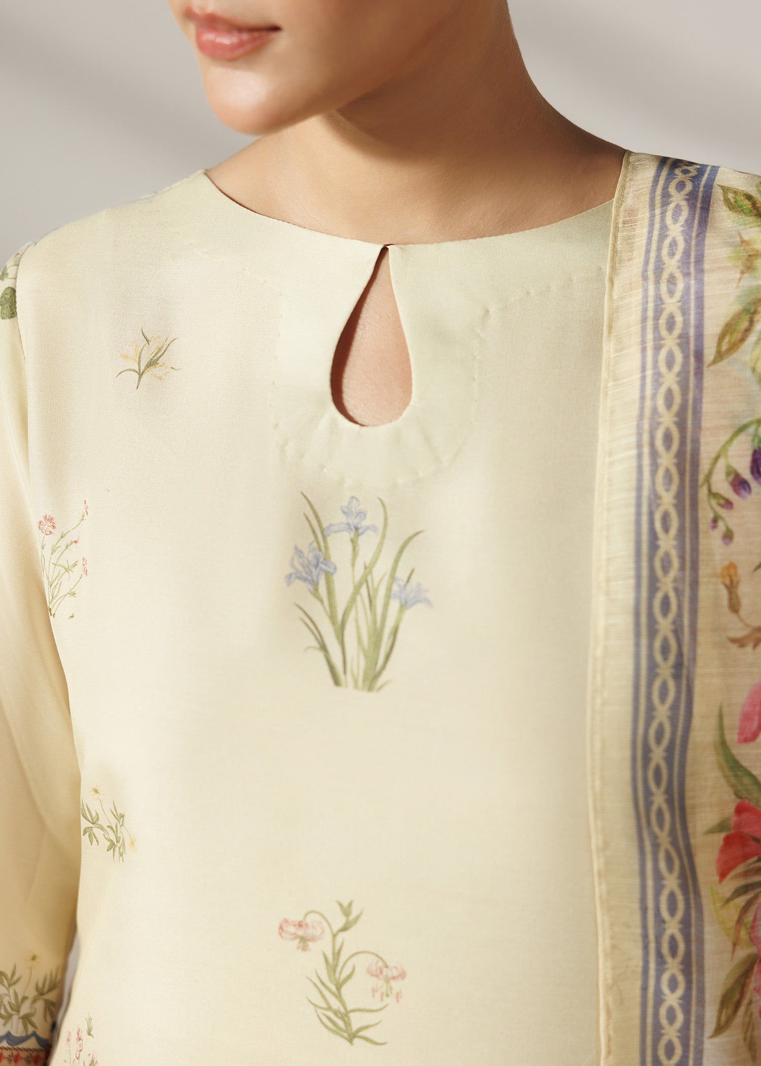 silk finish lawn Kurta Set in Lemon