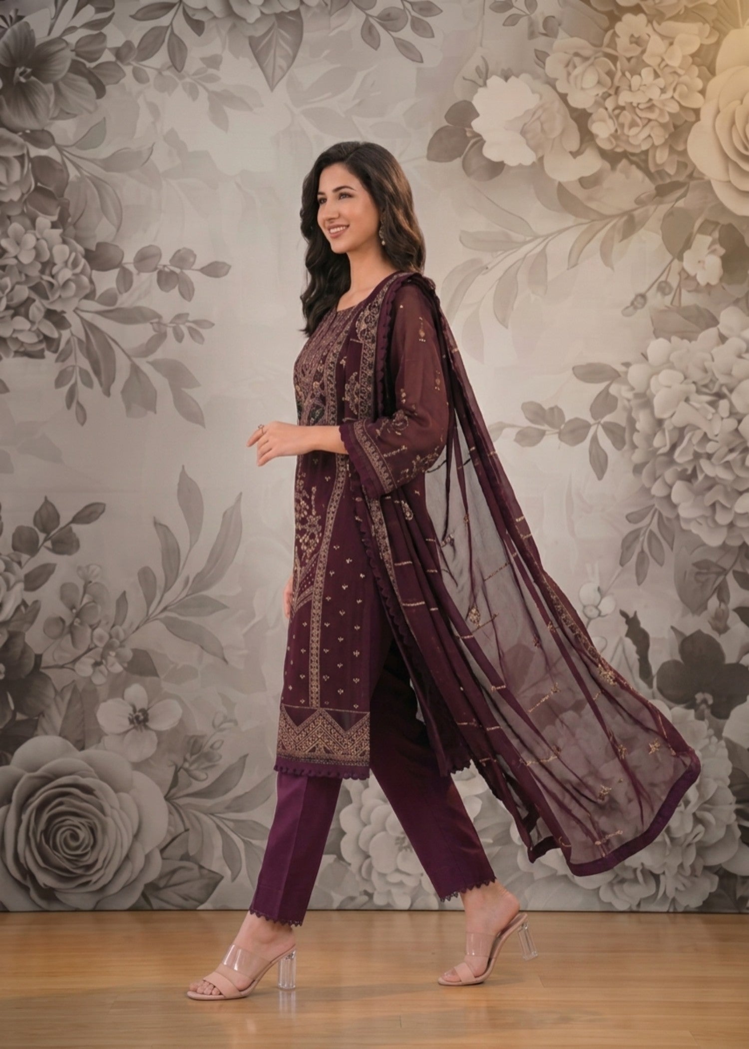 chiffon Unstitched in Purple