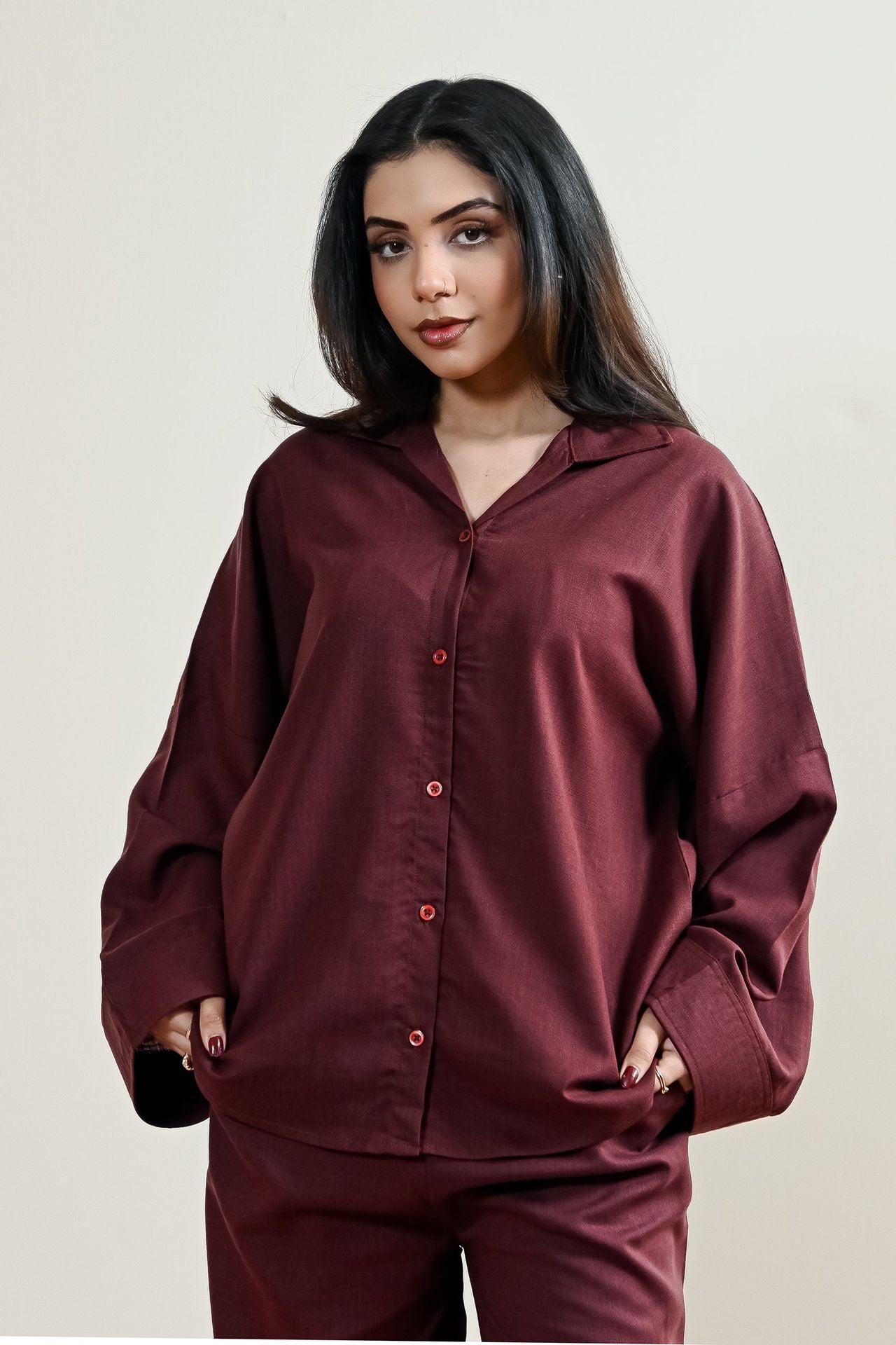 linen Top in Maroon