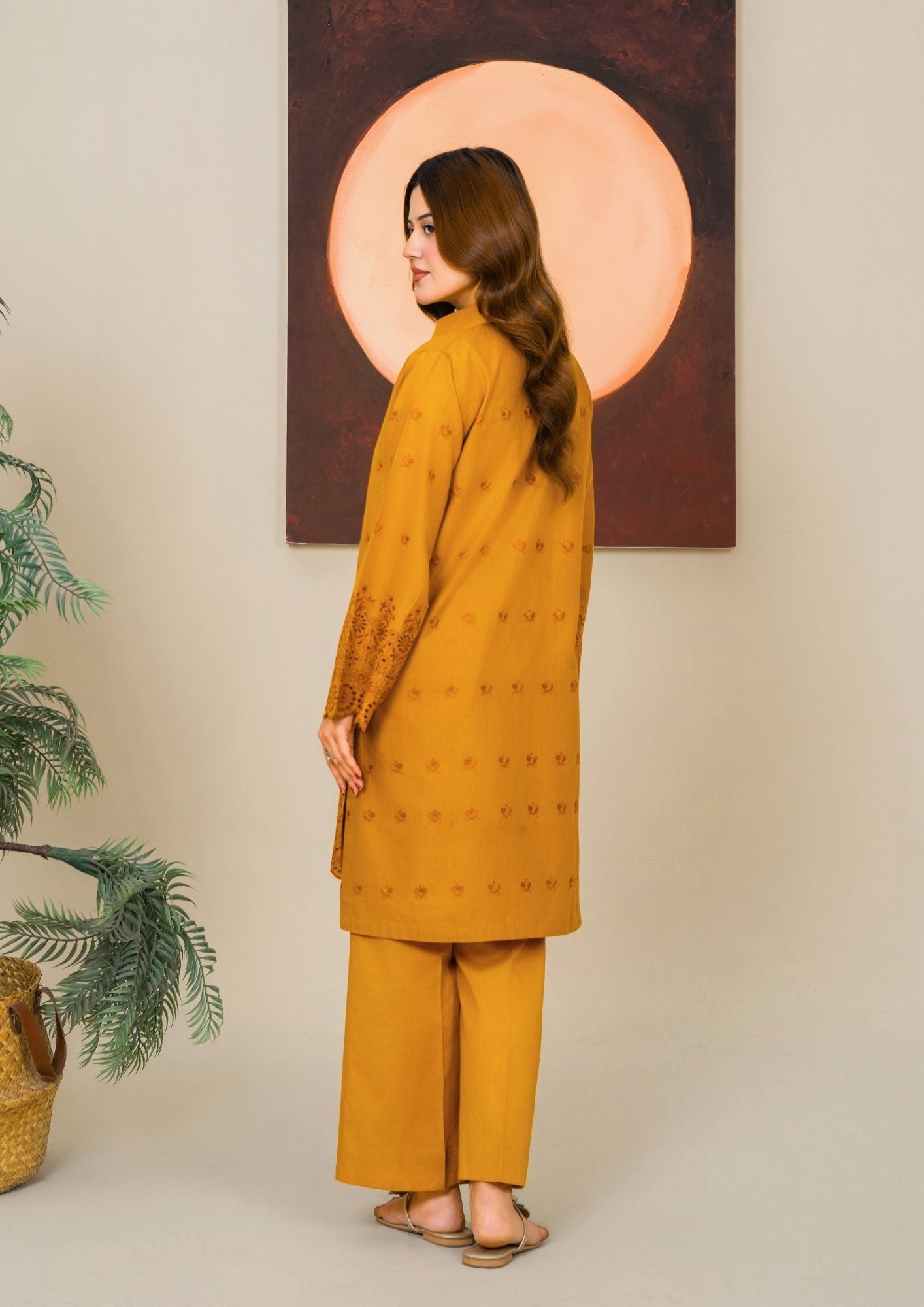 cambric Kurta Set in Mustard