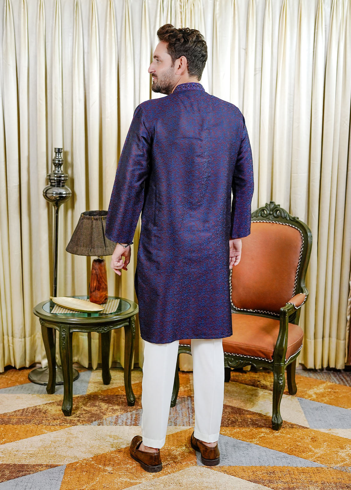 traditional jamawar Kurta in Blue by Real Image Clothing