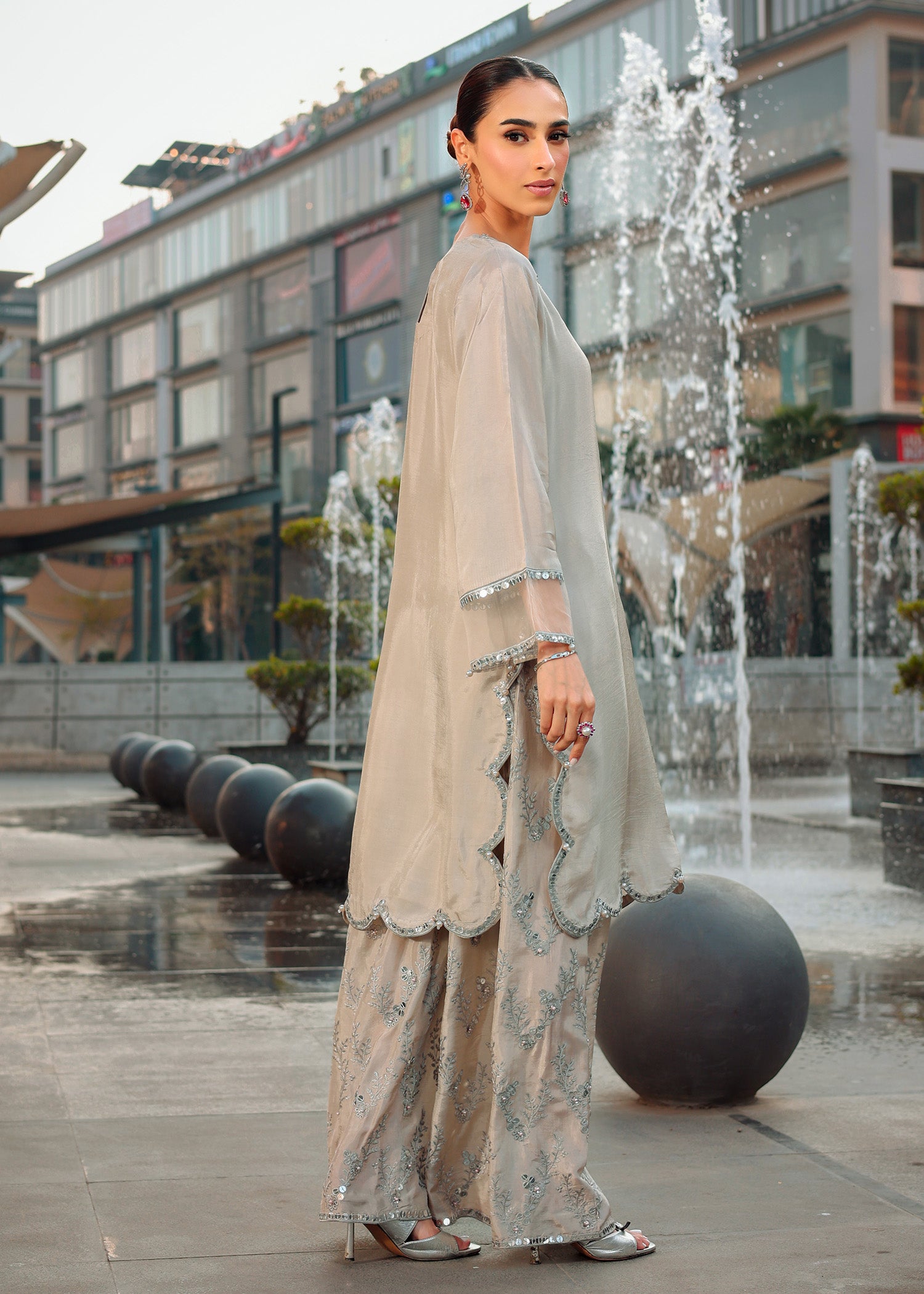 silk Sharara in Silver