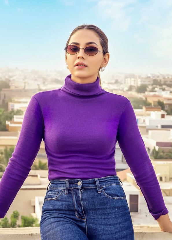 jersey knit Turtle Neck in Electric purple
