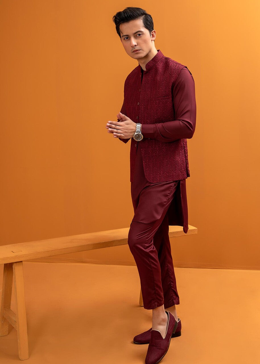 wash & wear Waistcoat in Maroon - maroon waistcoat at ShoplyHub