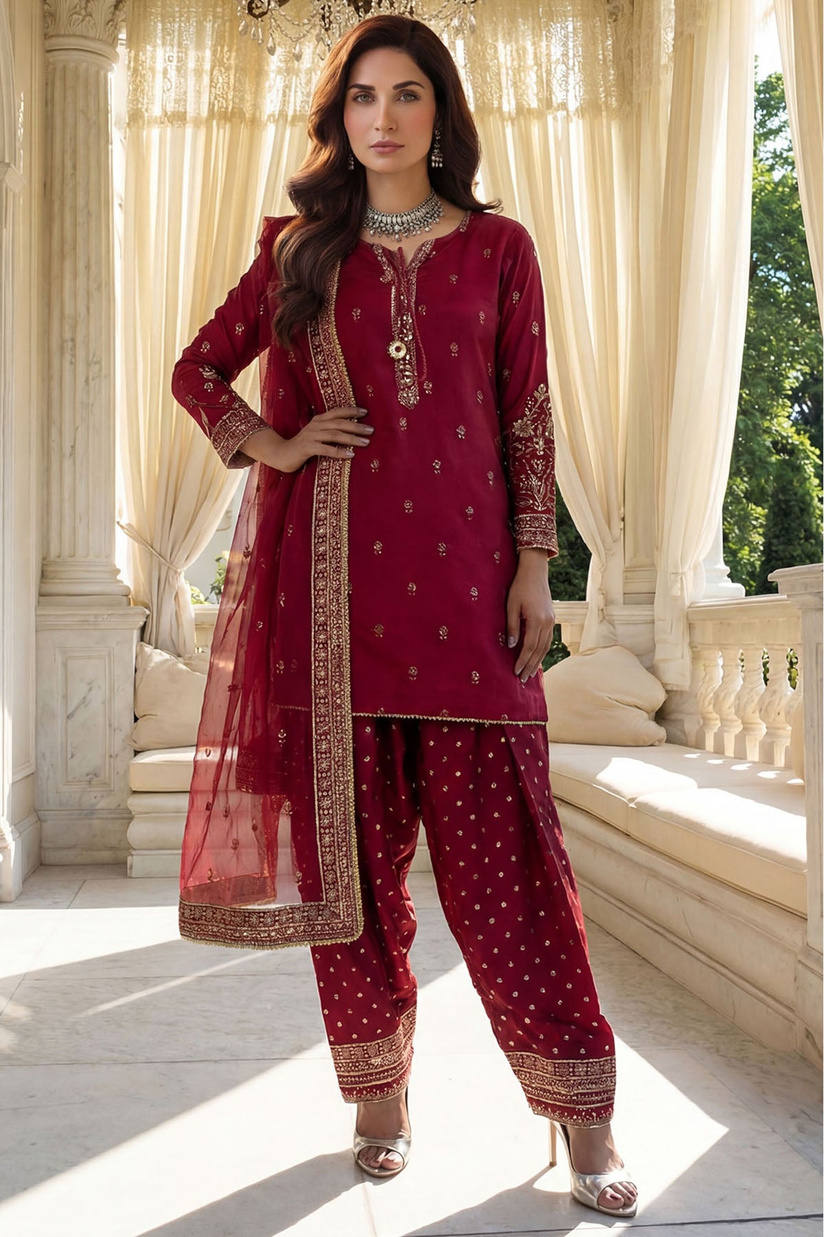 poly organza Kurta Set in Purple