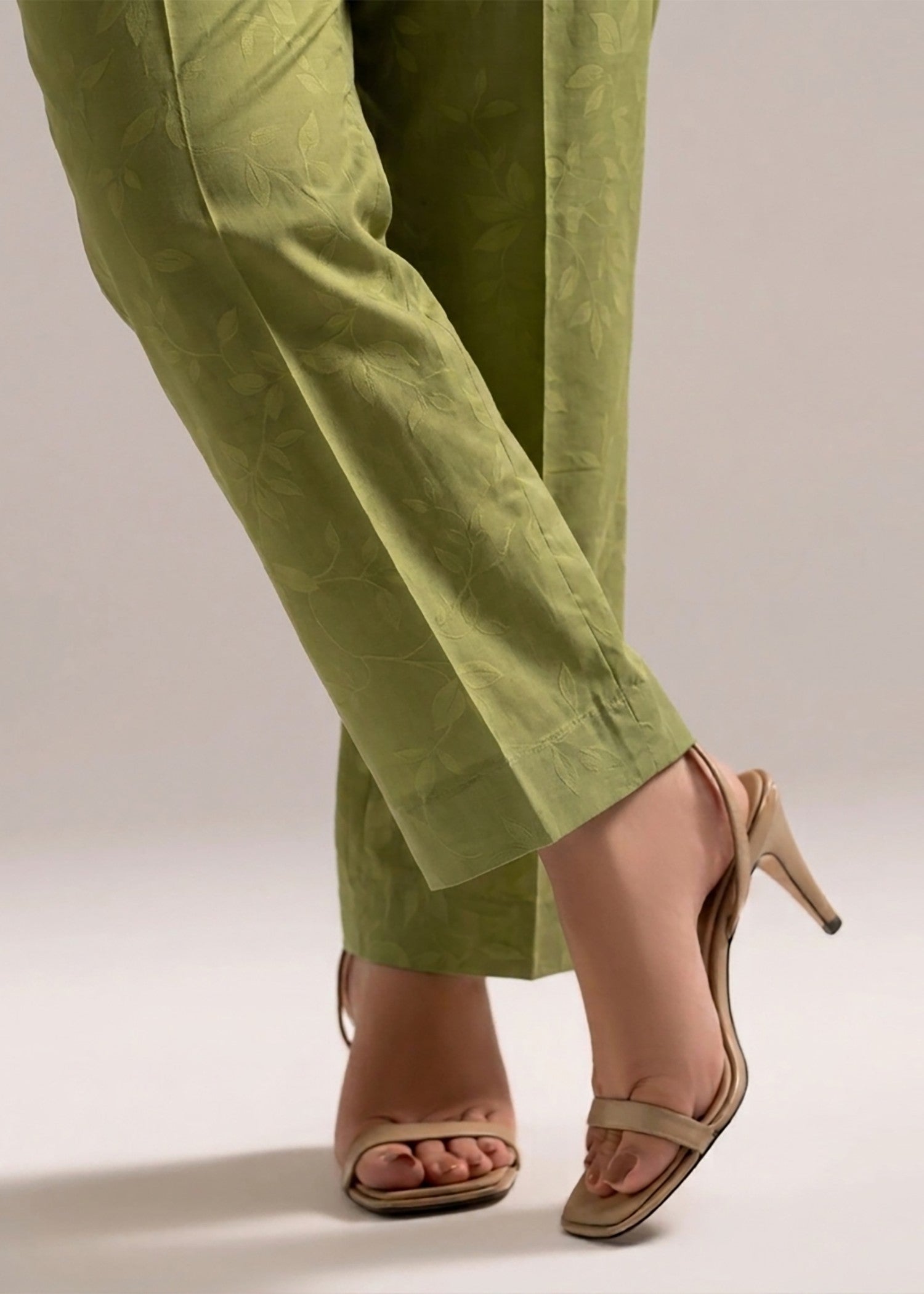 zari lawn Trousers in Olive green