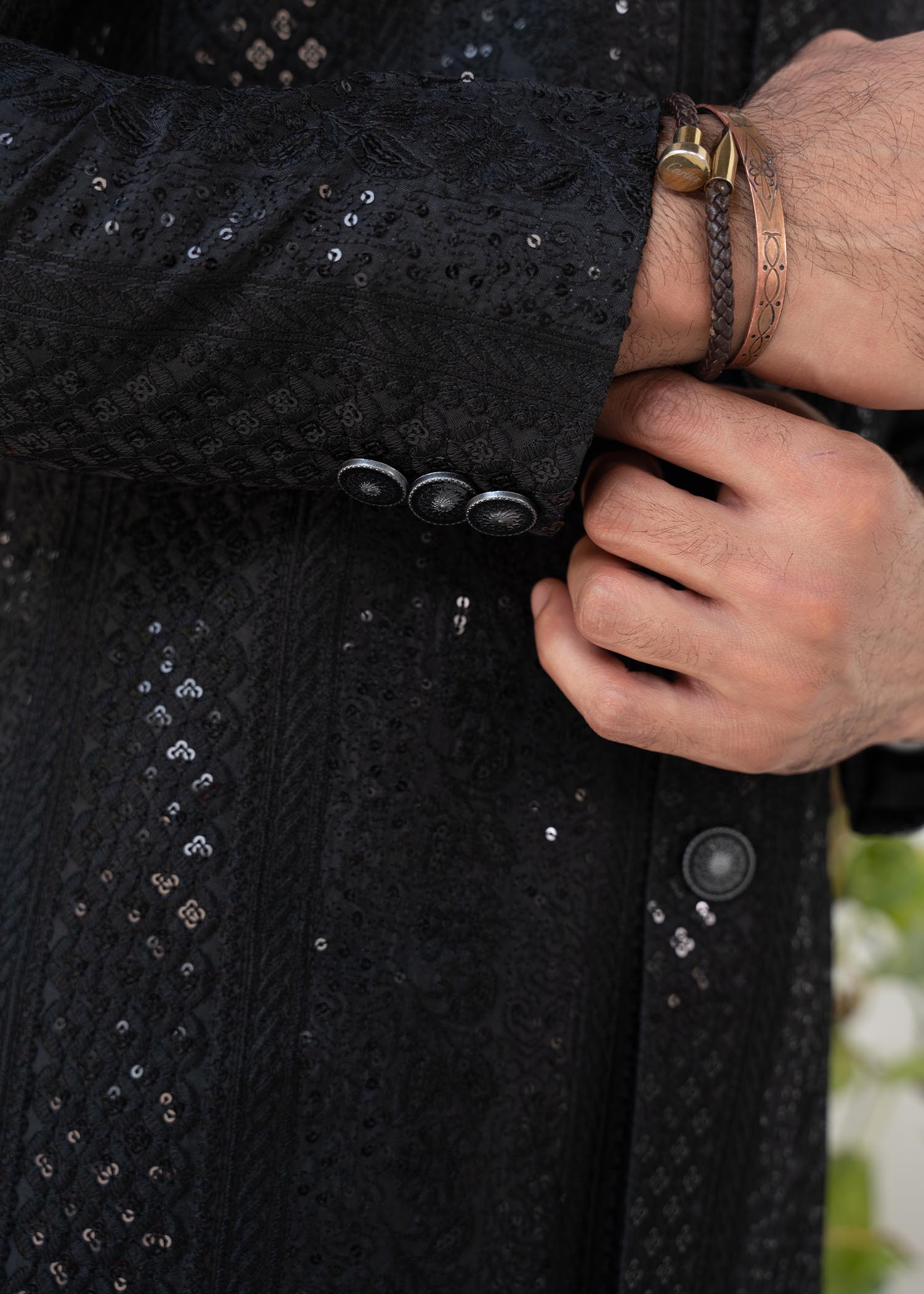 silk Sherwani in Black