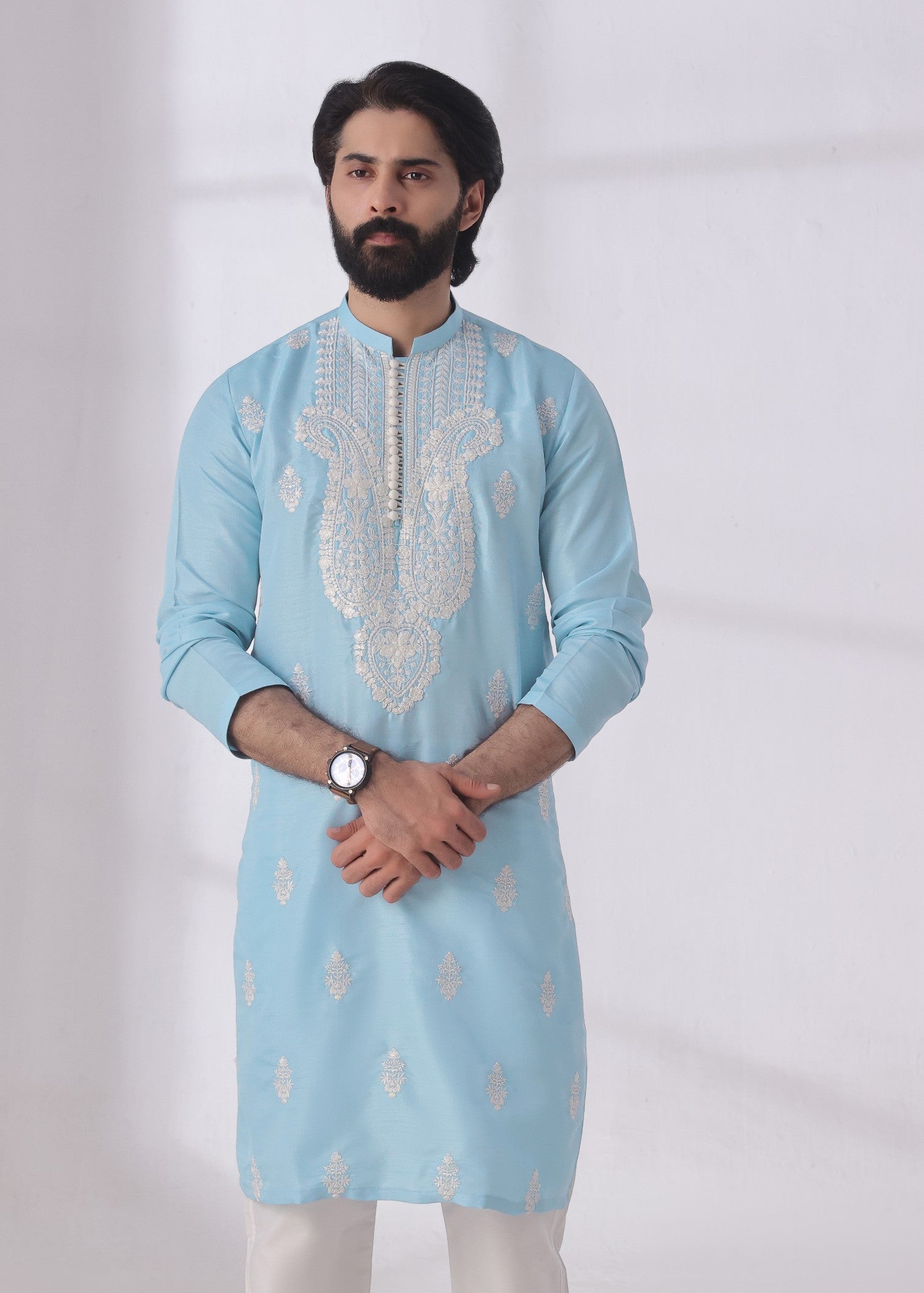 raw silk Kurta in Sky blue