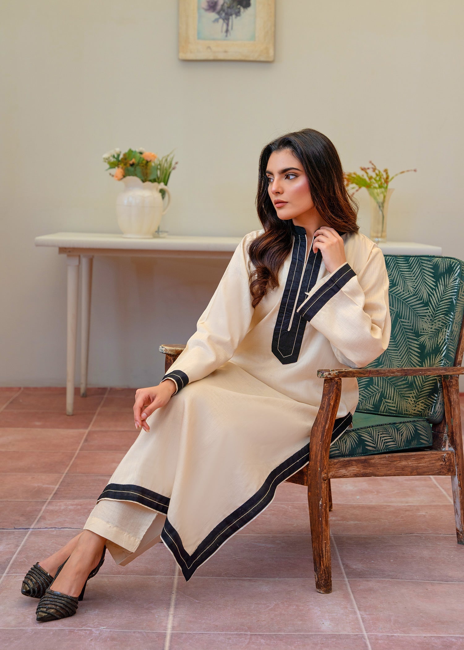 cotton Kurta Set in Off-white