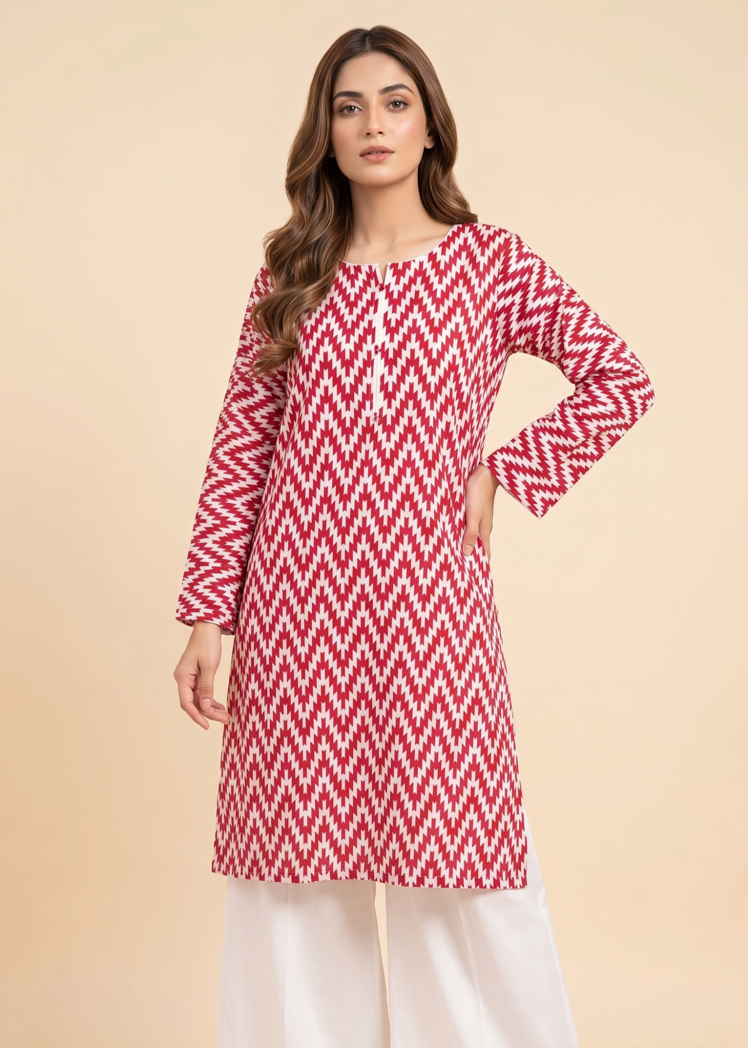 lawn Kurta Set in Pink, white