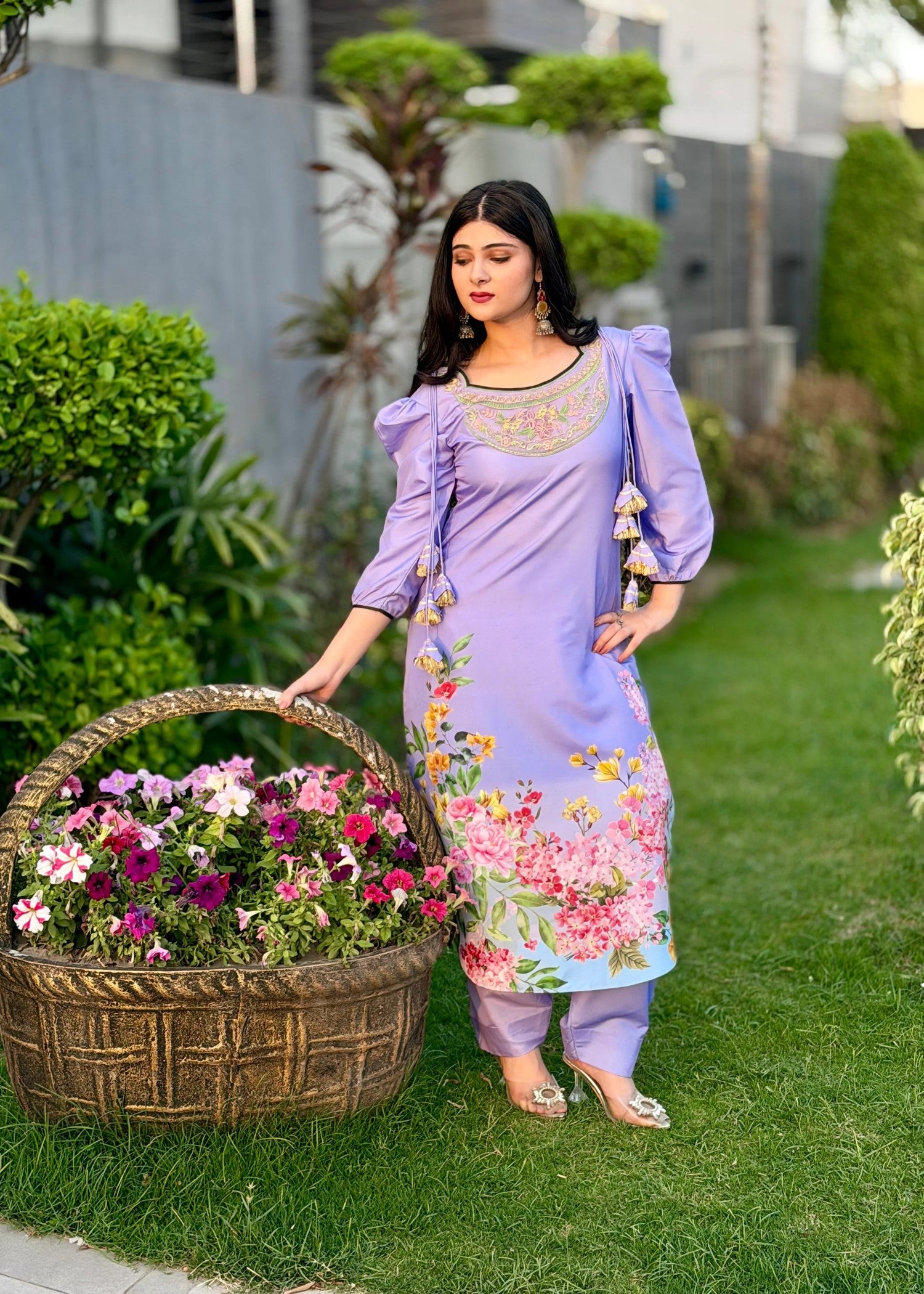 cotton silk Kurta Set in Lavender