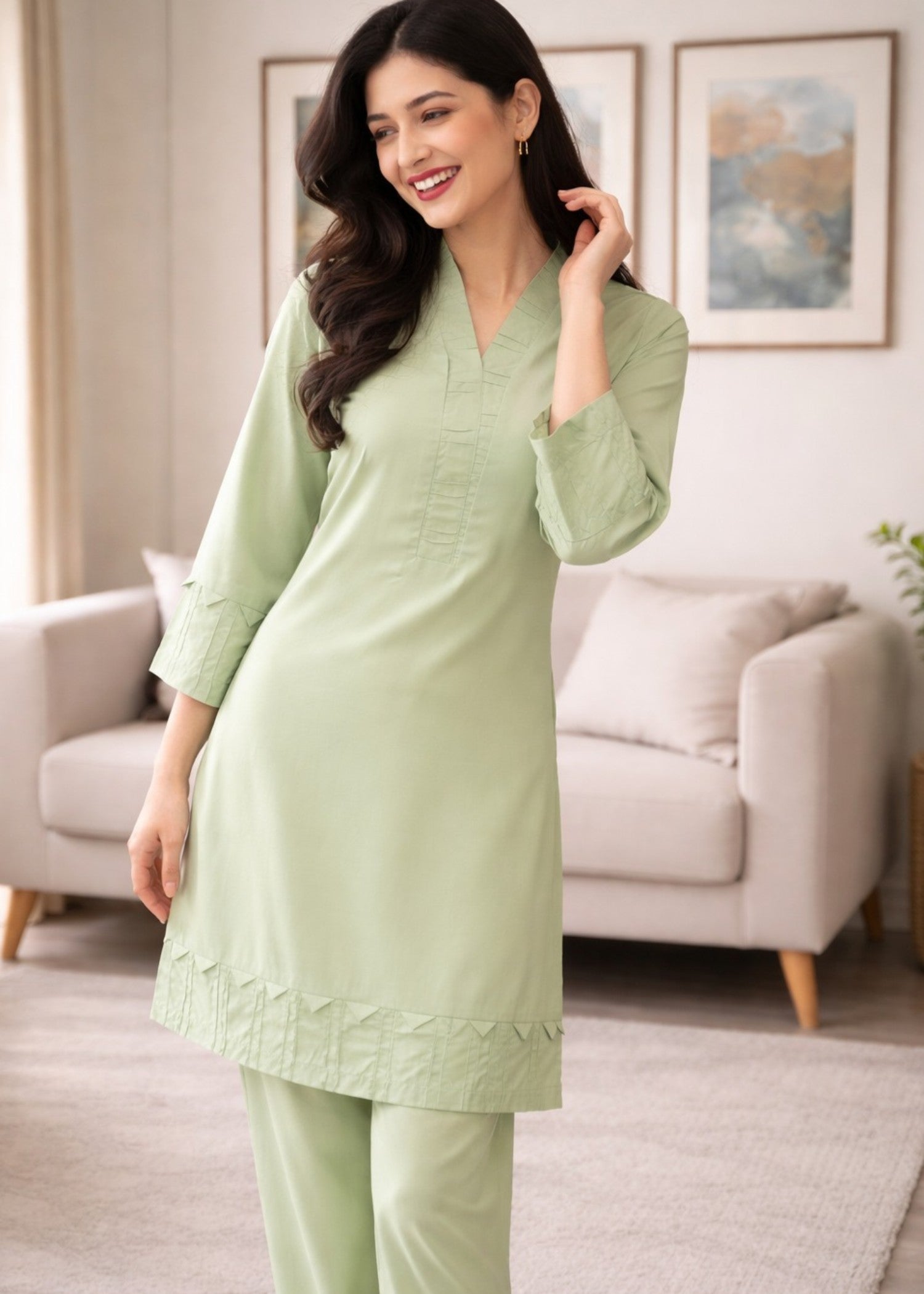 georgette Kurta Set in Pistachio green